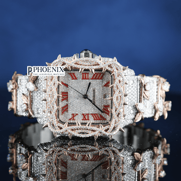 Rose Gold Roman Dial Thorn Bezel Two Tone Moissanite Diamond Cartier Watch