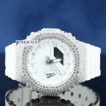 Custom White Strap Iced Out Gshock Watch