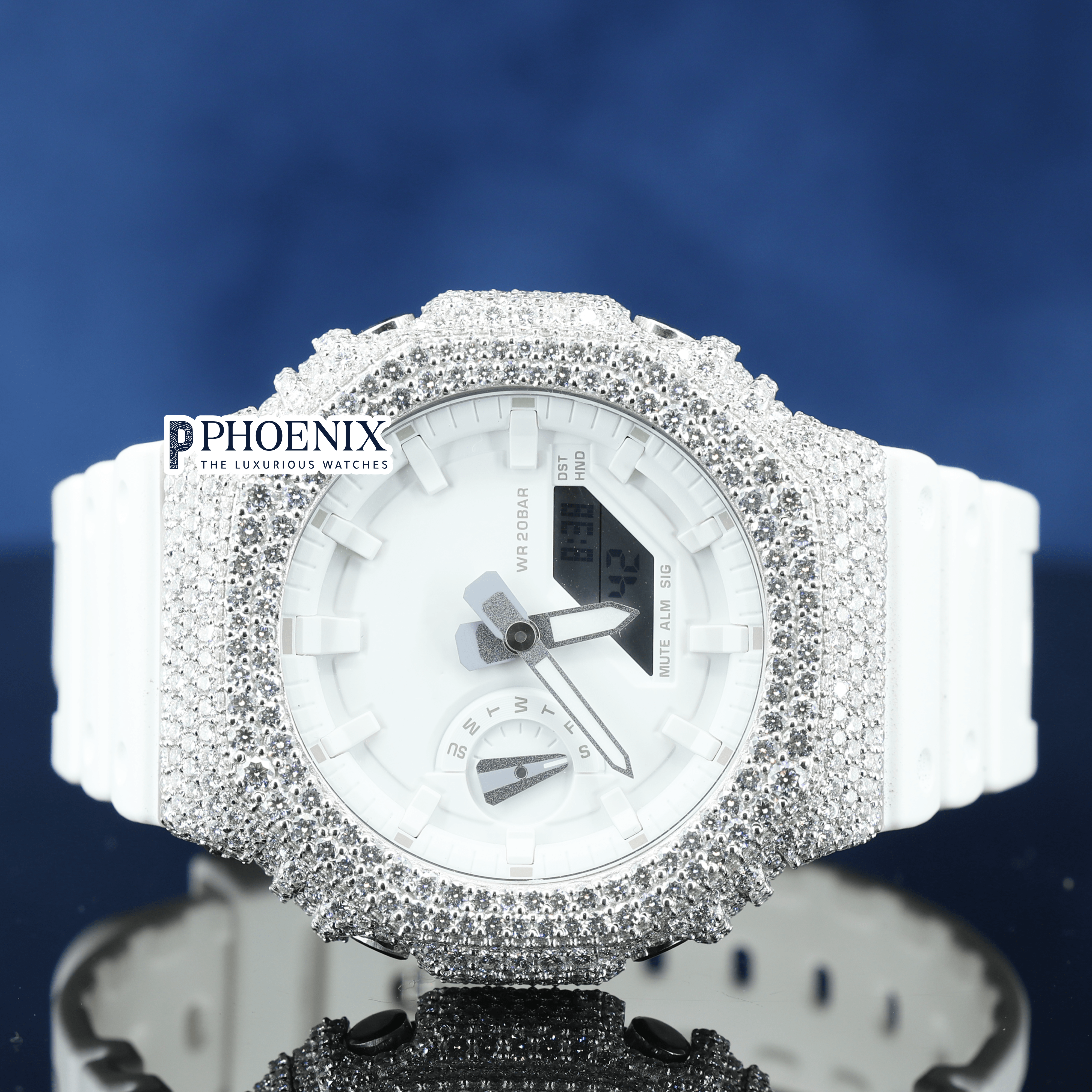 Custom White Strap Iced Out Gshock Watch