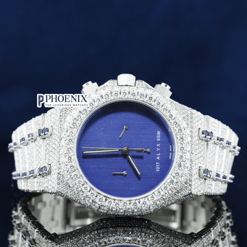 AP Blue Dial Full Iced Out Moissanite Diamond Watch