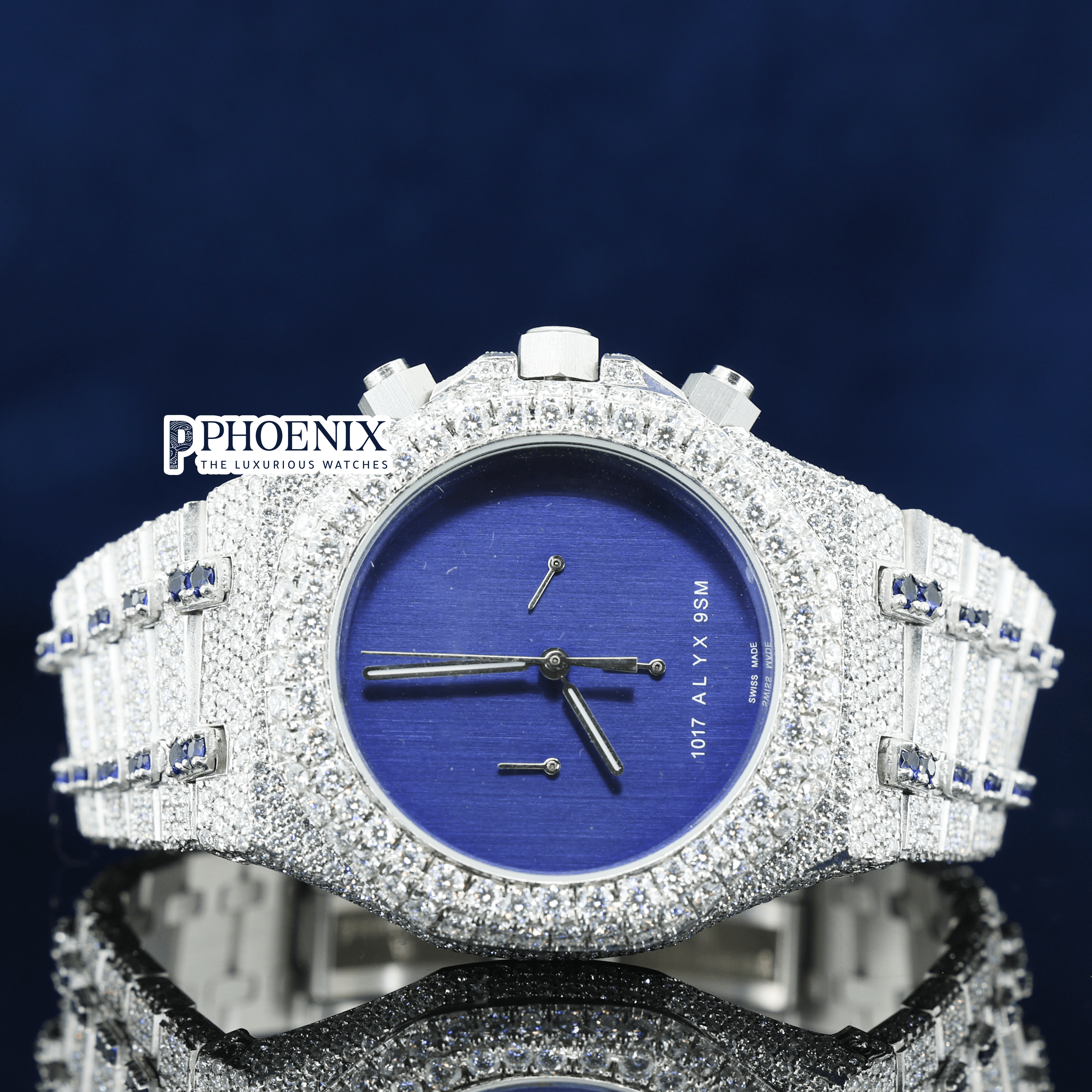 AP Blue Dial Full Iced Out Moissanite Diamond Watch