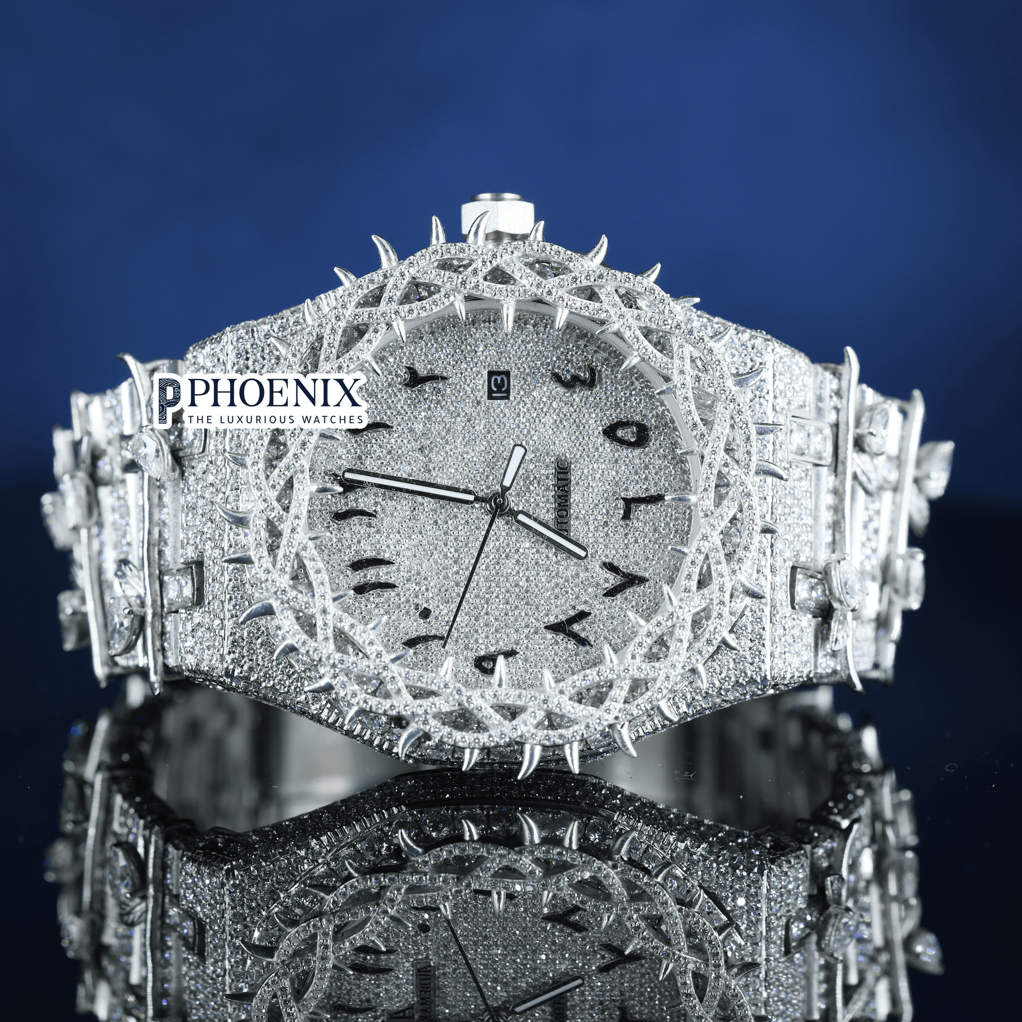 Arabic Dial Thorn Bezel White Gold Moissanite Diamond AP Watch