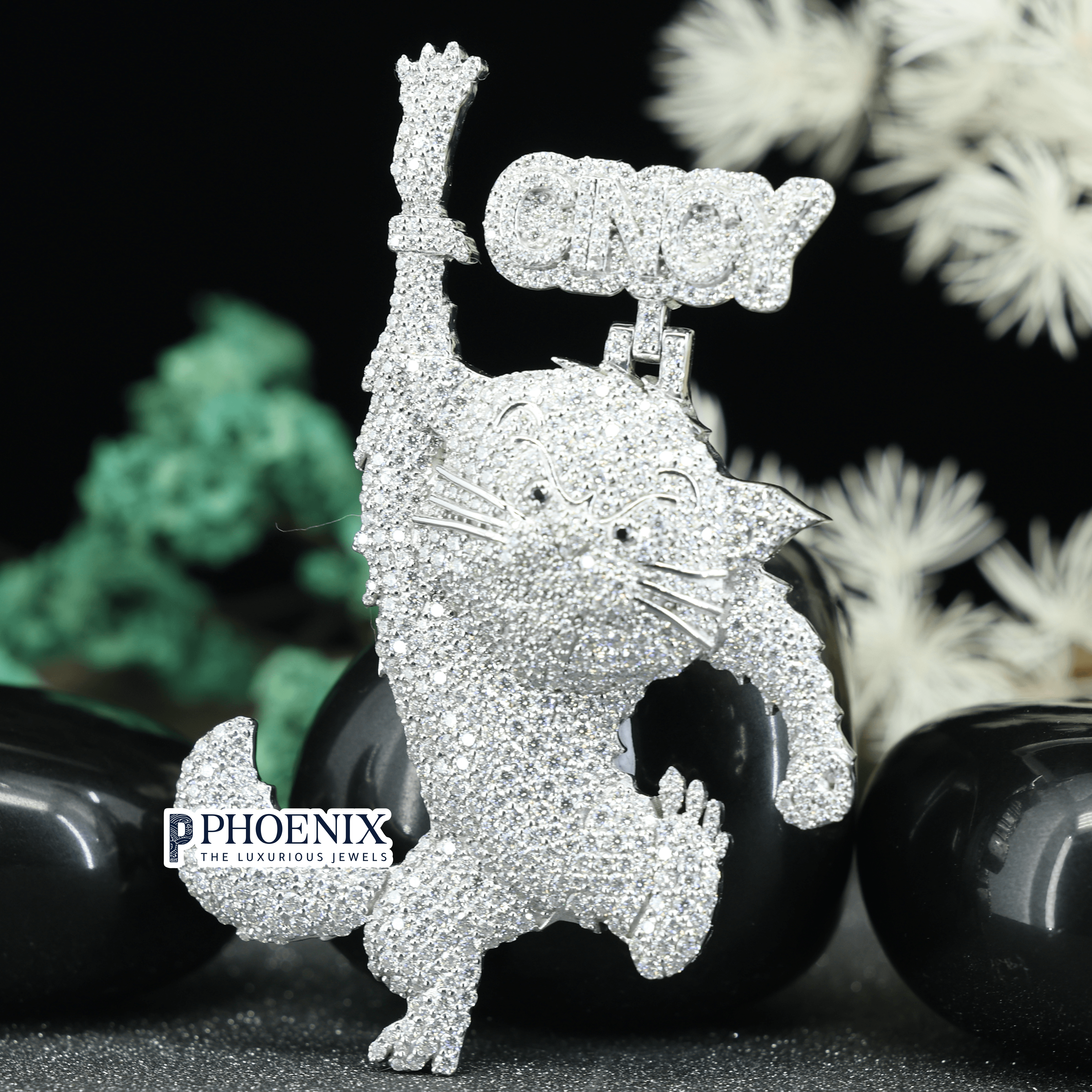 Customiz 925 Sterling Silver Cat Animal Pendant - Moissanite Diamond Pandants