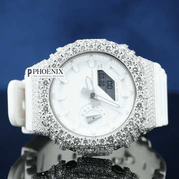 Custom Dial Iced Out White Gshock Watch with White Strap