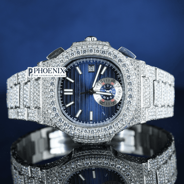 Patek Philippe Blue Dial Watch Moissanite Diamonds