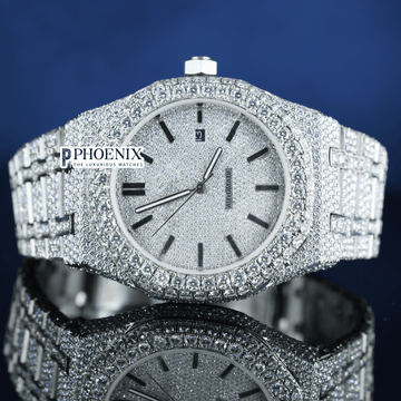 Black Stick Dial White Gold Fully Iced Out Moissanite AP Watch