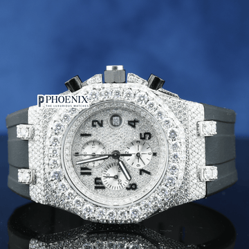 Semi Iced Out White Dial Standard Numerals Chronograph Moissanite AP Watch