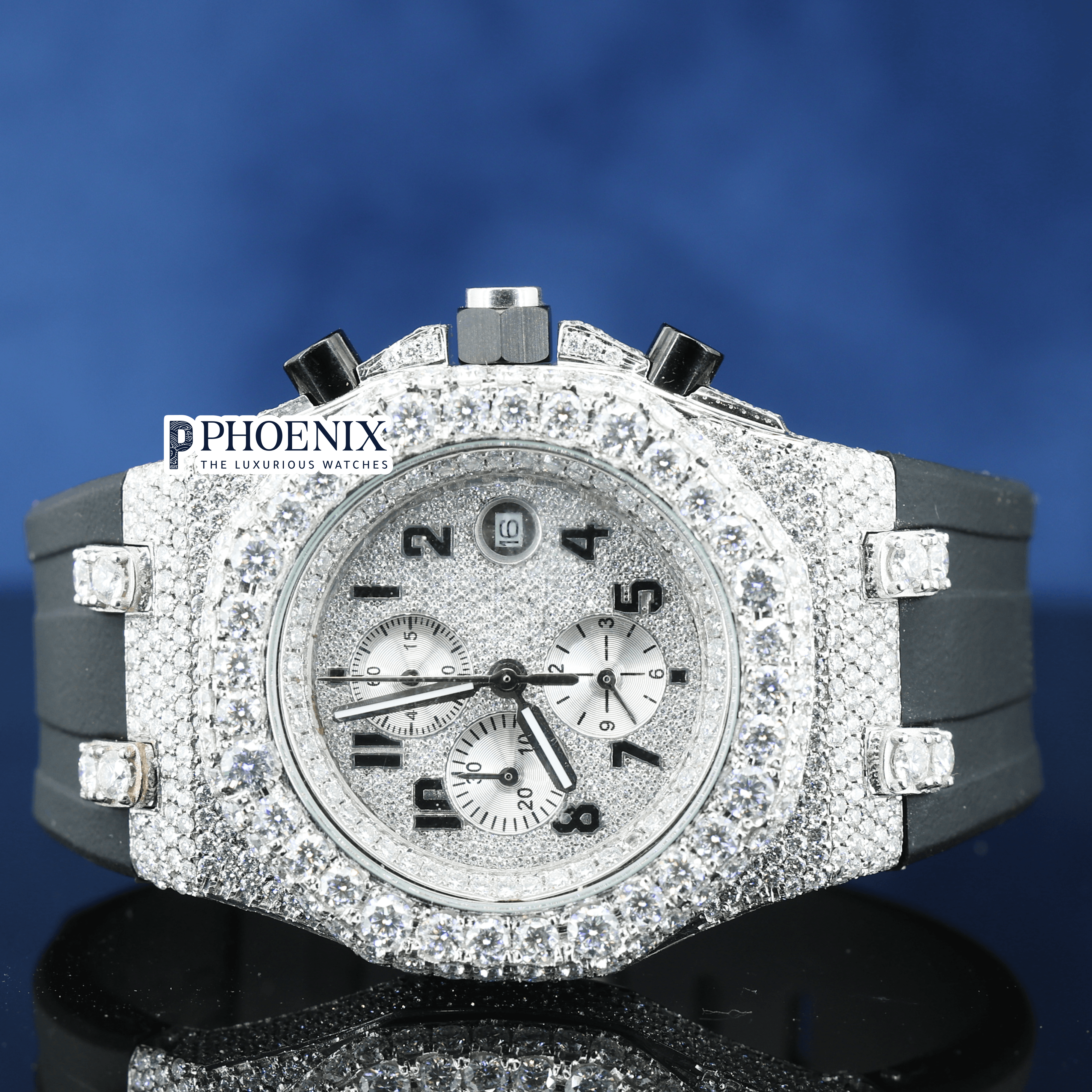 Semi Iced Out White Dial Standard Numerals Chronograph Moissanite AP Watch