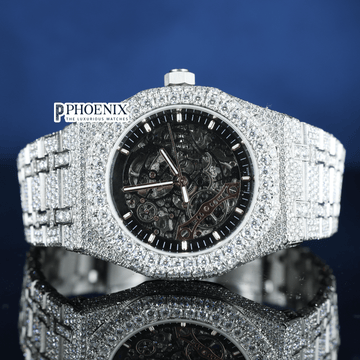 AP Skeleton Black Dial Iced Out Moissanite Diamond Watch