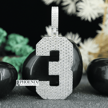 Custom VVS Moissanite Number 3 Pendant | Iced Out Sterling Silver Number Charm