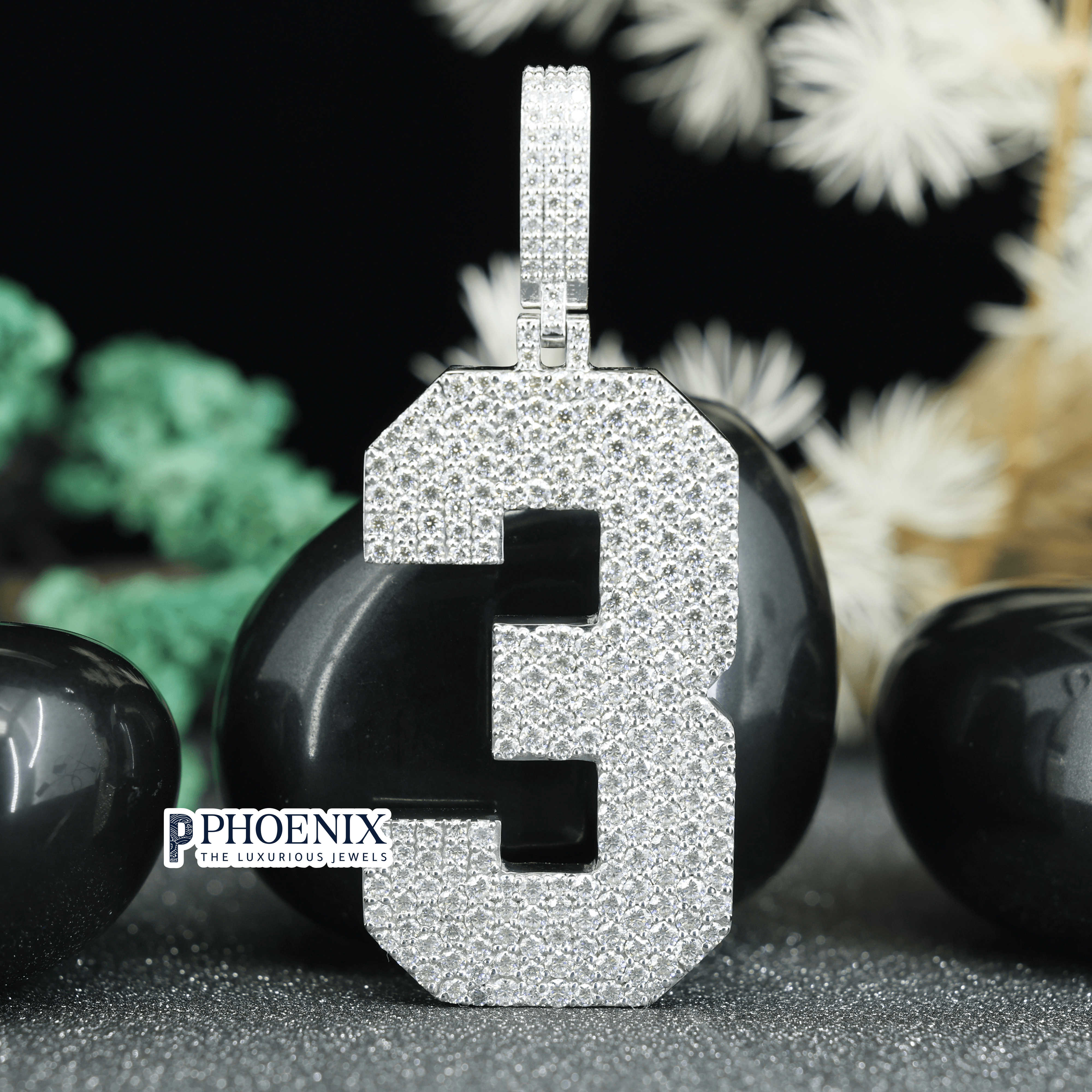 Custom VVS Moissanite Number 3 Pendant | Iced Out Sterling Silver Number Charm