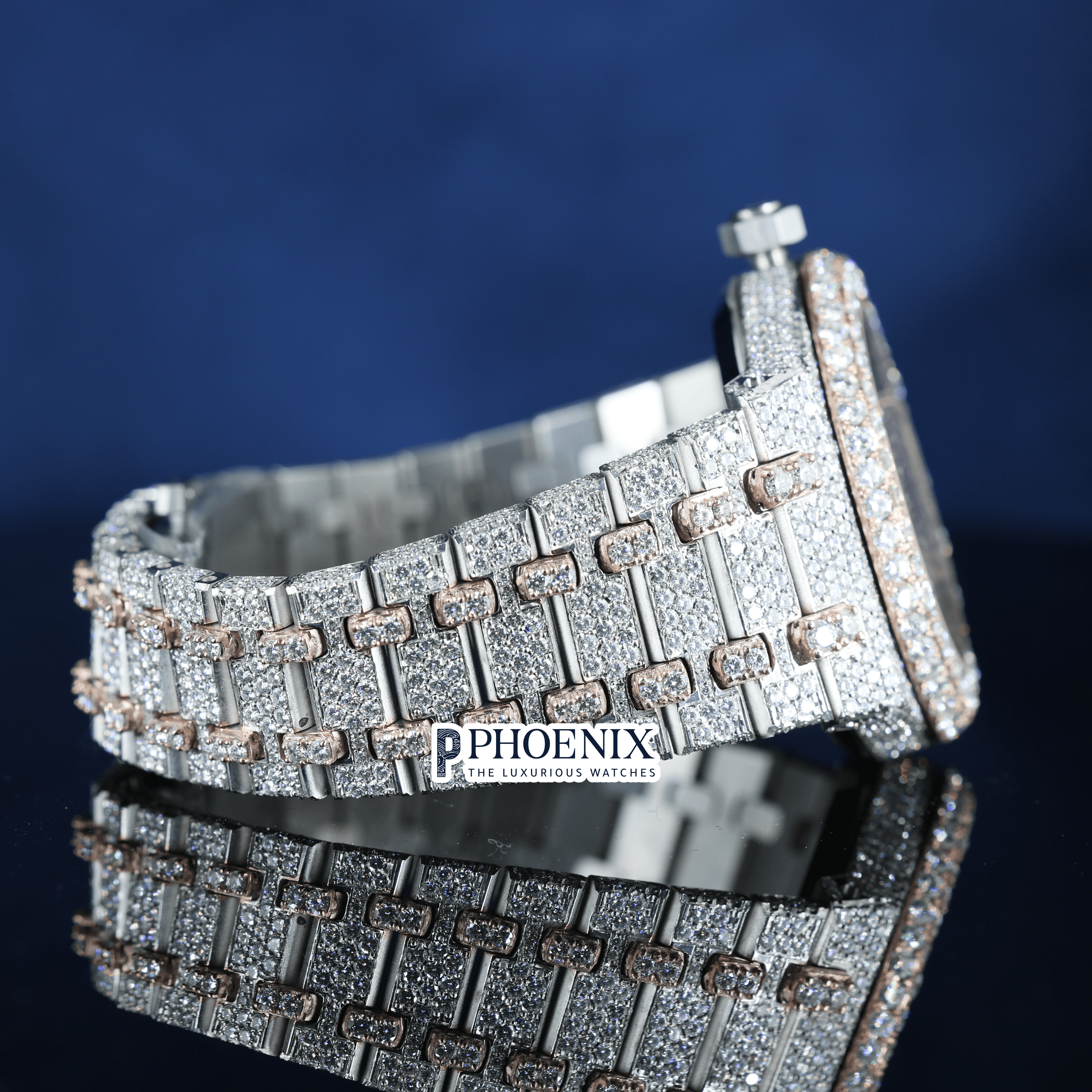 Rose Gold Dial Fully Iced Out AP Moissanite Diamond Watch