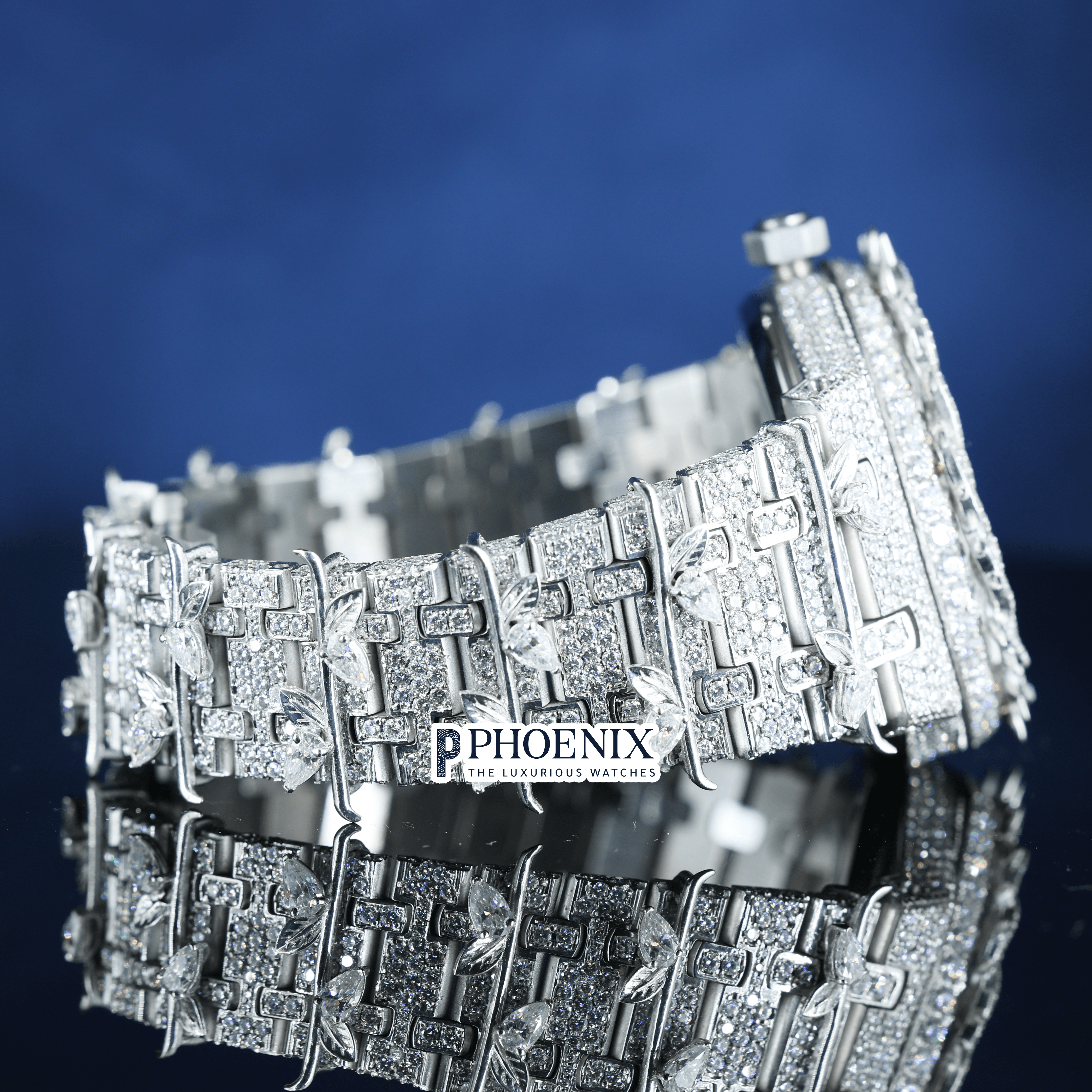 Arabic Dial Thorn Bezel White Gold Moissanite Diamond AP Watch