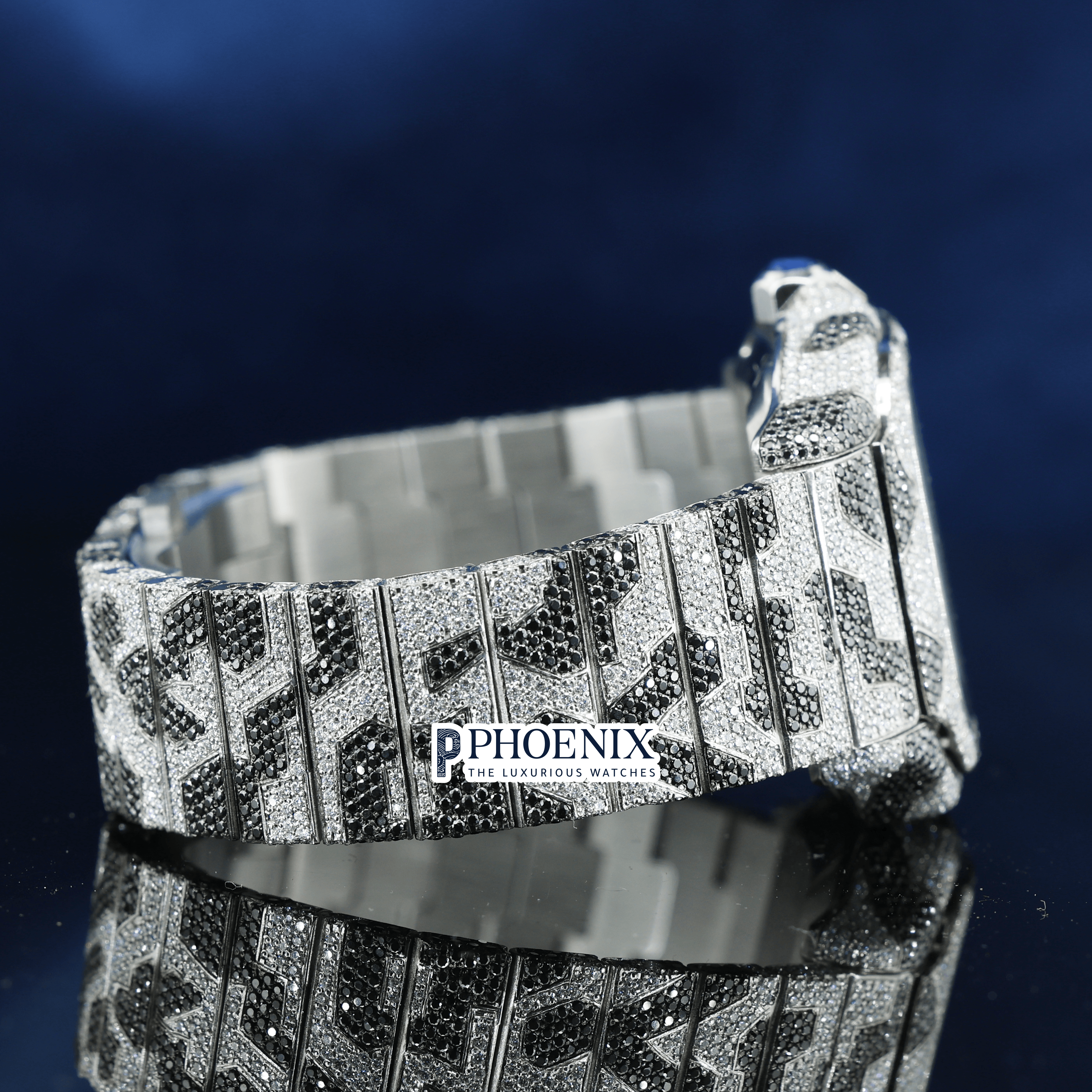 Roman Dial Black Camouflage Iced Out Strap Moissanite Cartier Watch