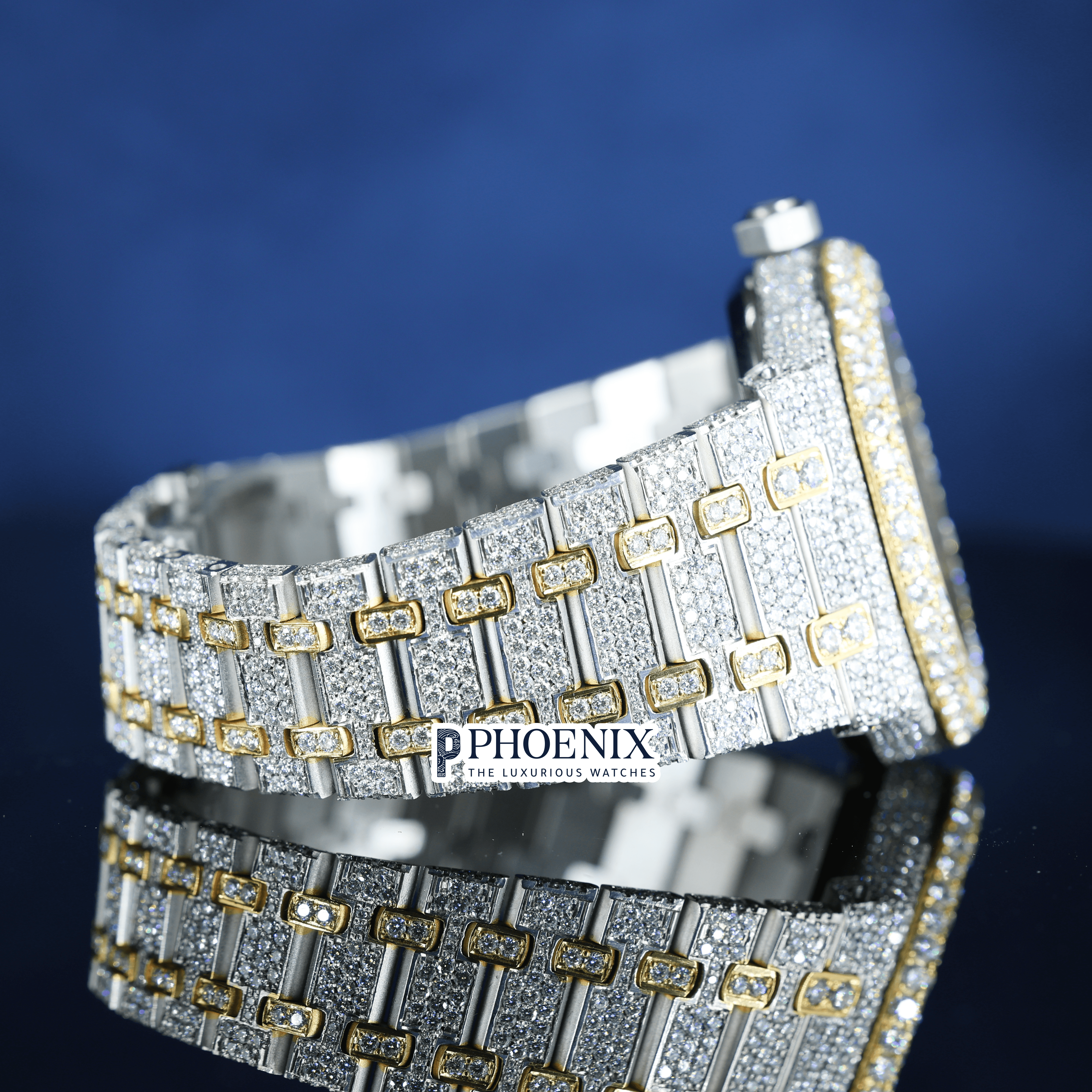 Yellow Gold Moissanite Diamonds AP Watch Arabic Numerals