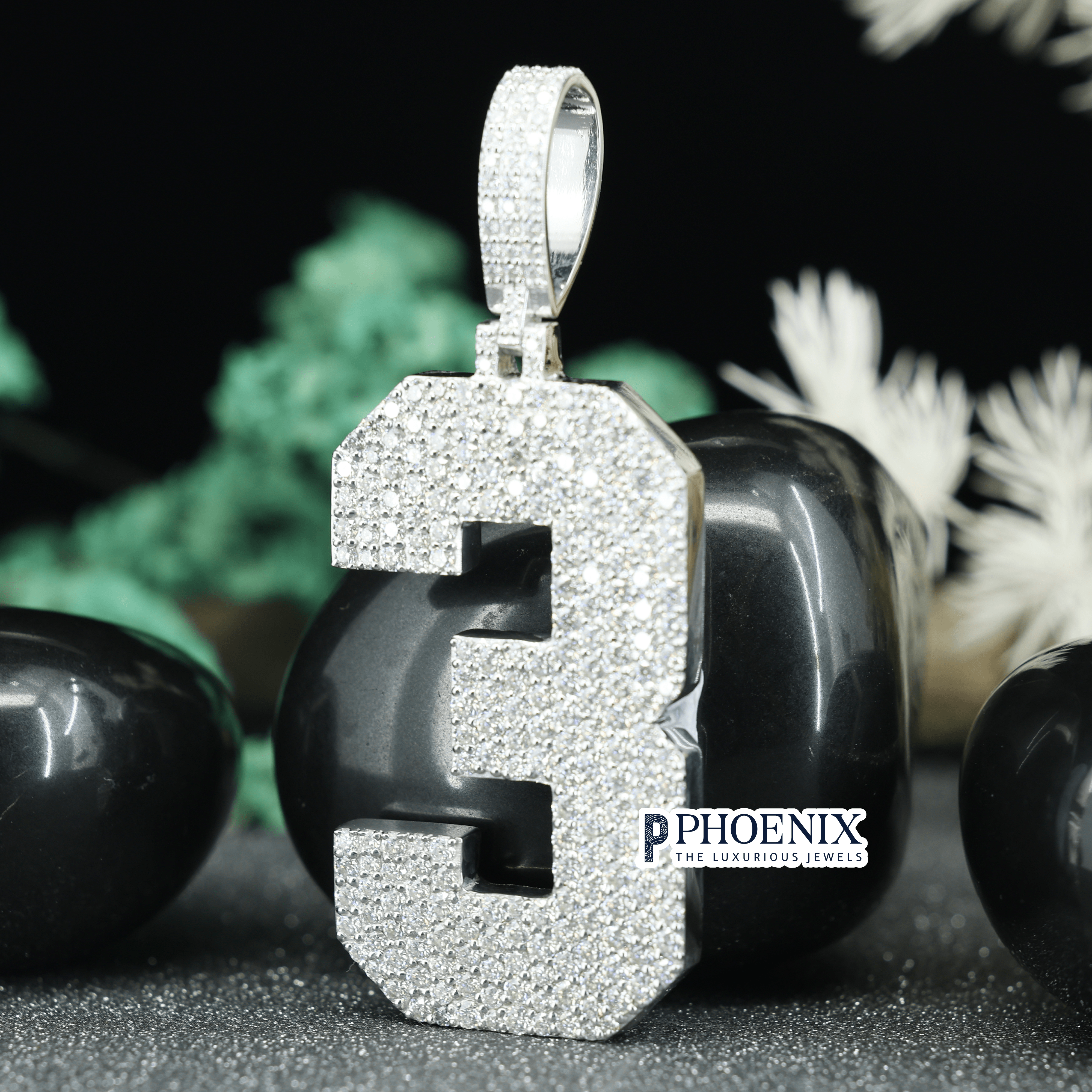 Custom VVS Moissanite Number 3 Pendant | Iced Out Sterling Silver Number Charm