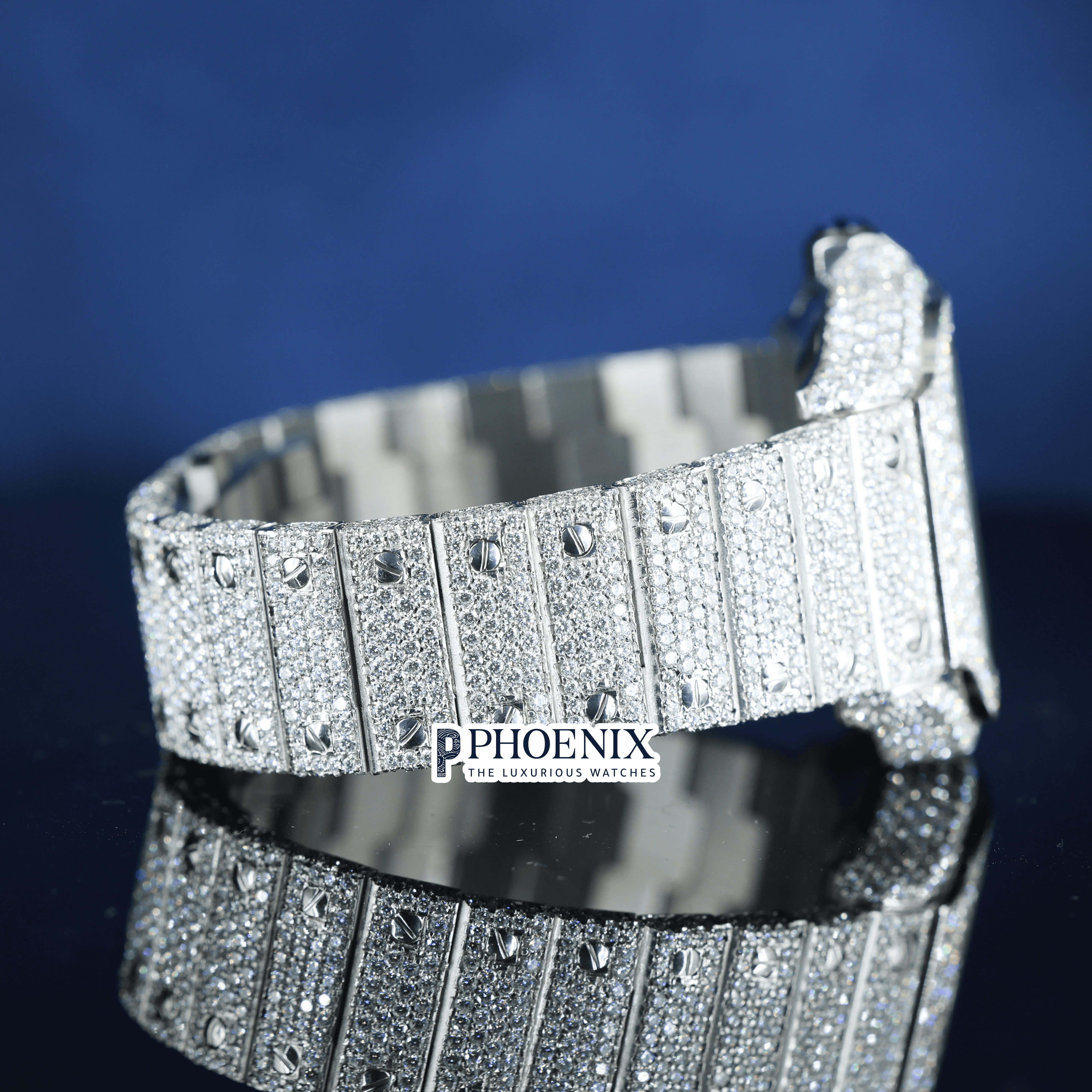 Fully Iced Rainbow Roman Numerals White Dial Moissanite Diamond Cartier Watch