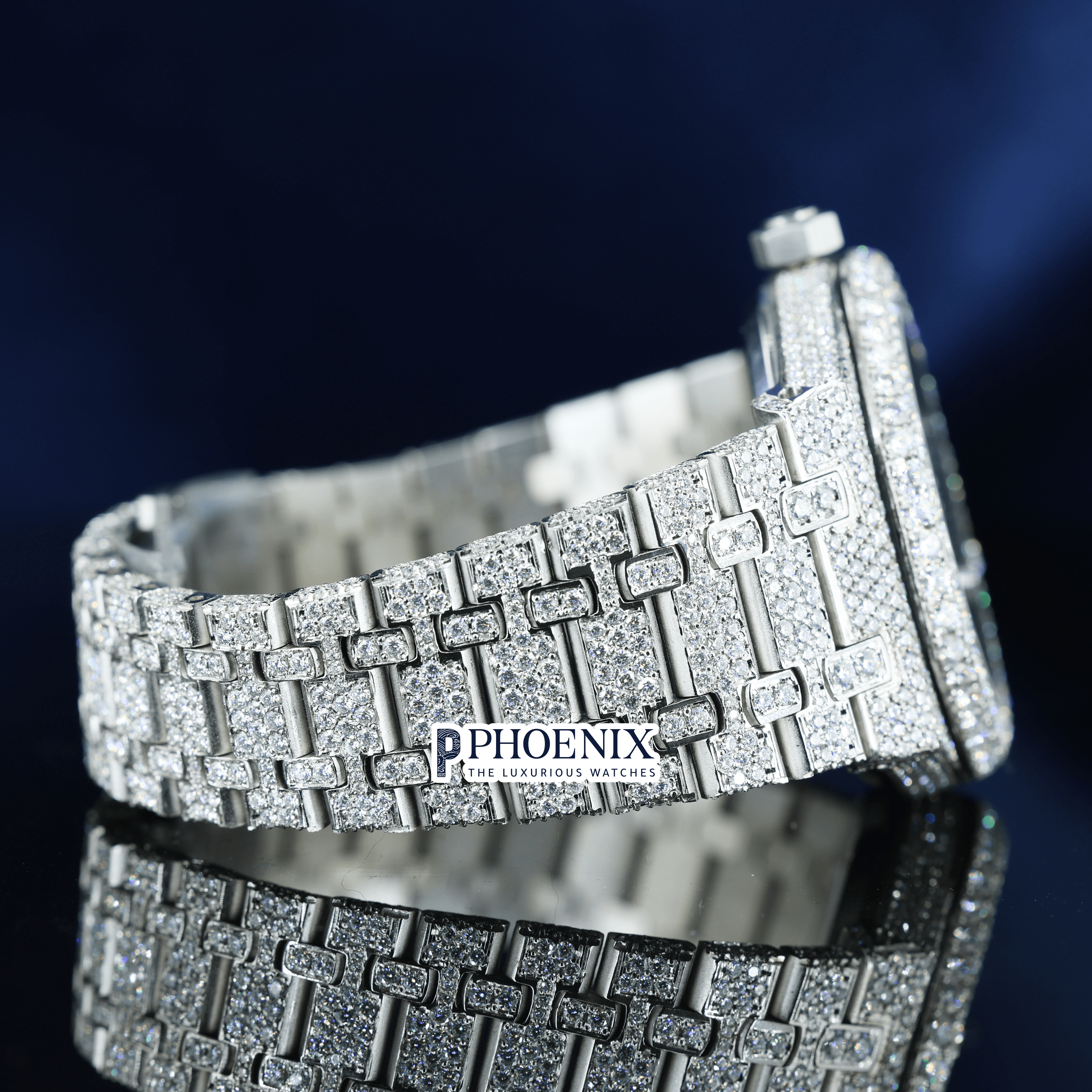 Stick Markers White Dial Fully Iced Out Moissanite Diamond AP Watch