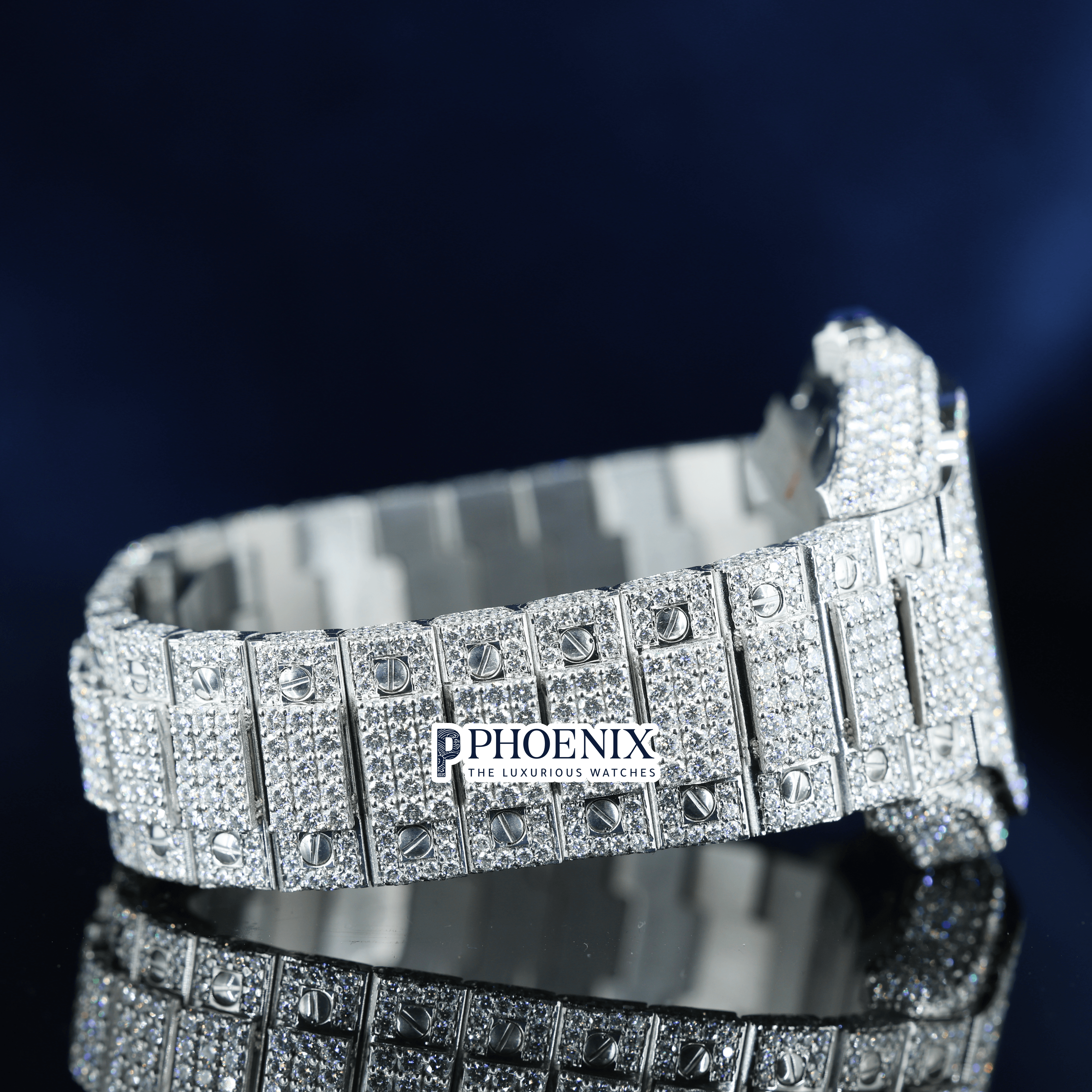 Black Roman Numerals Dial Block Link Strap Moissanite Cartier Watch