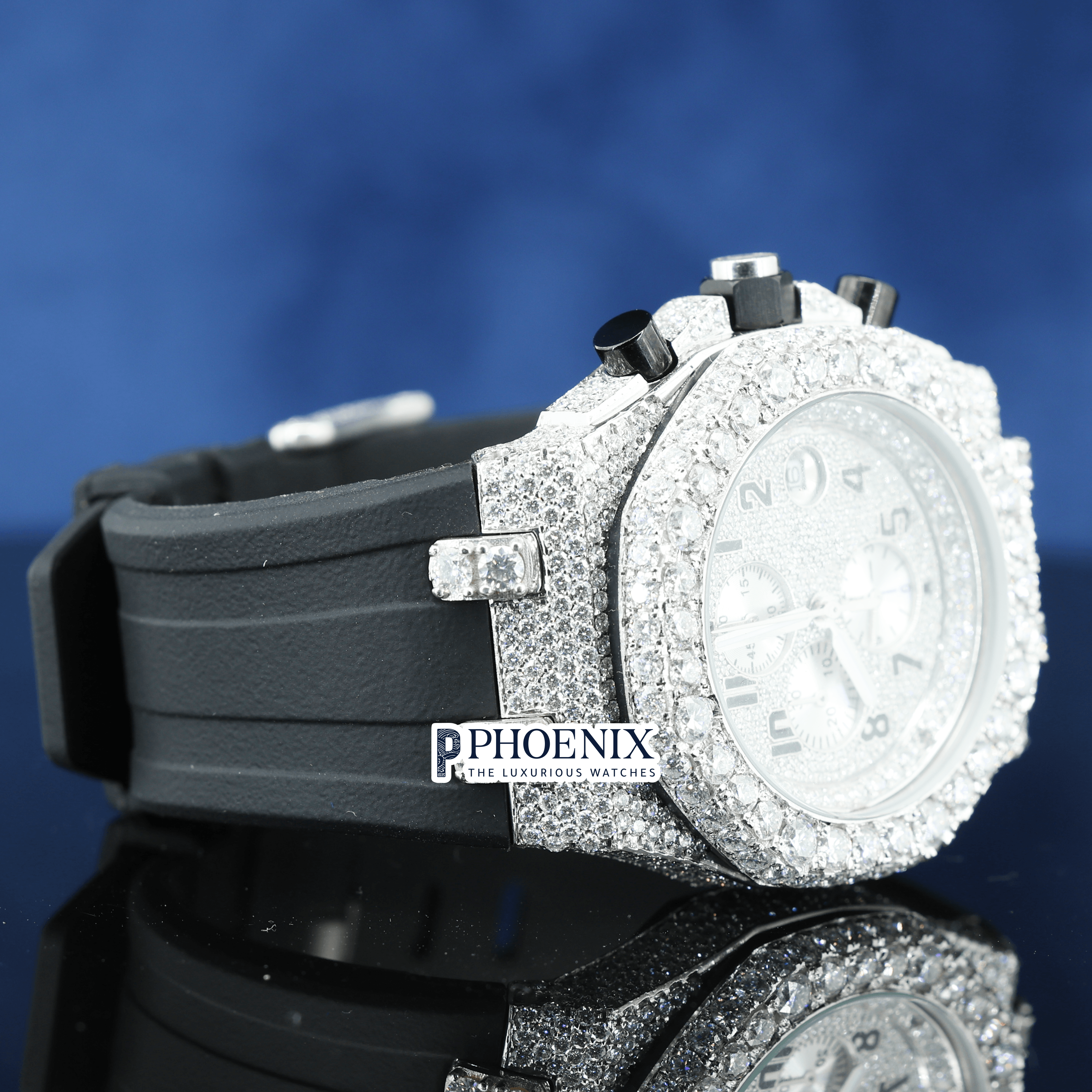Semi Iced Out White Dial Standard Numerals Chronograph Moissanite AP Watch