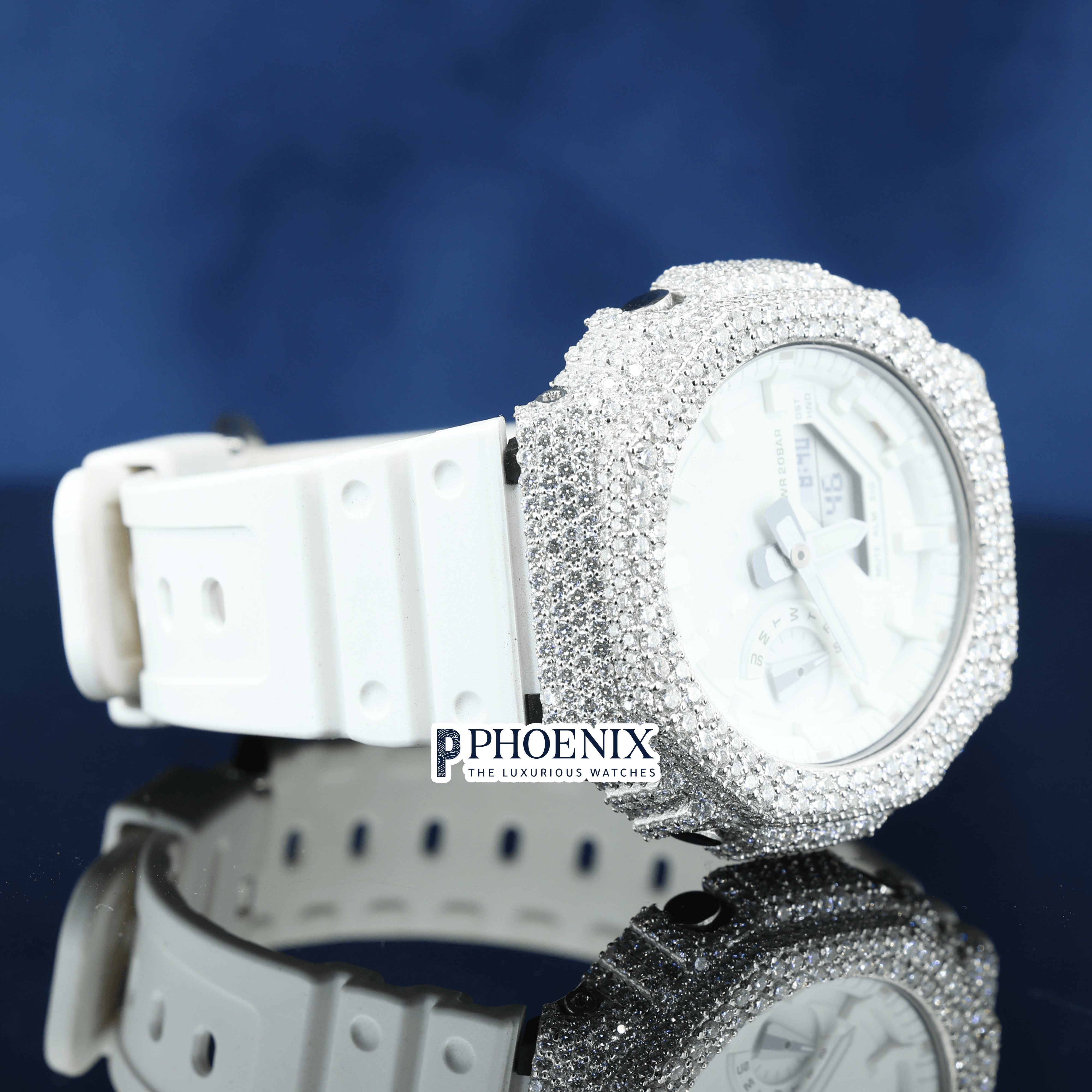 Custom White Strap Iced Out Gshock Watch