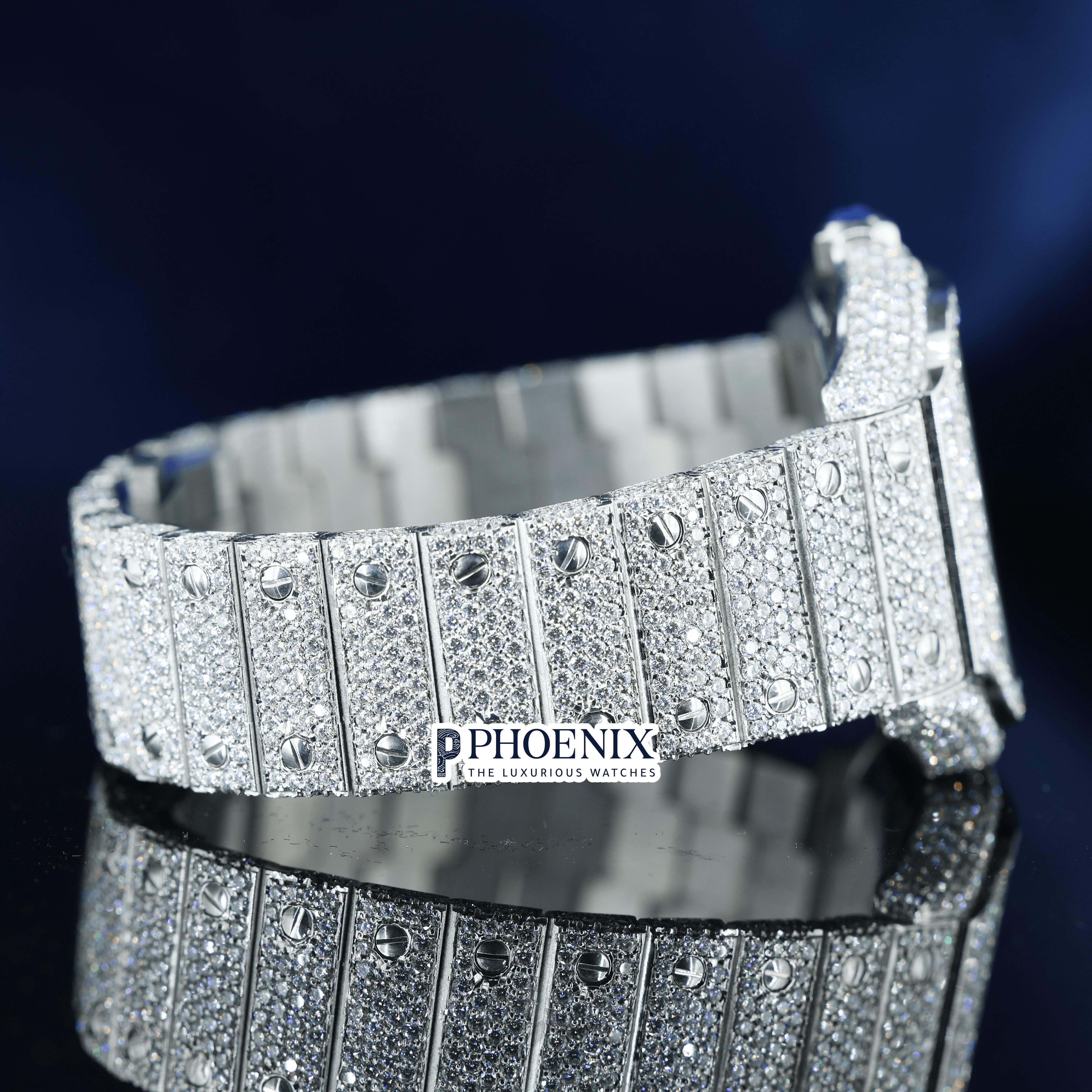 White Gold Fully Iced Out Skeleton Dial Moissanite Diamond Cartier Watch