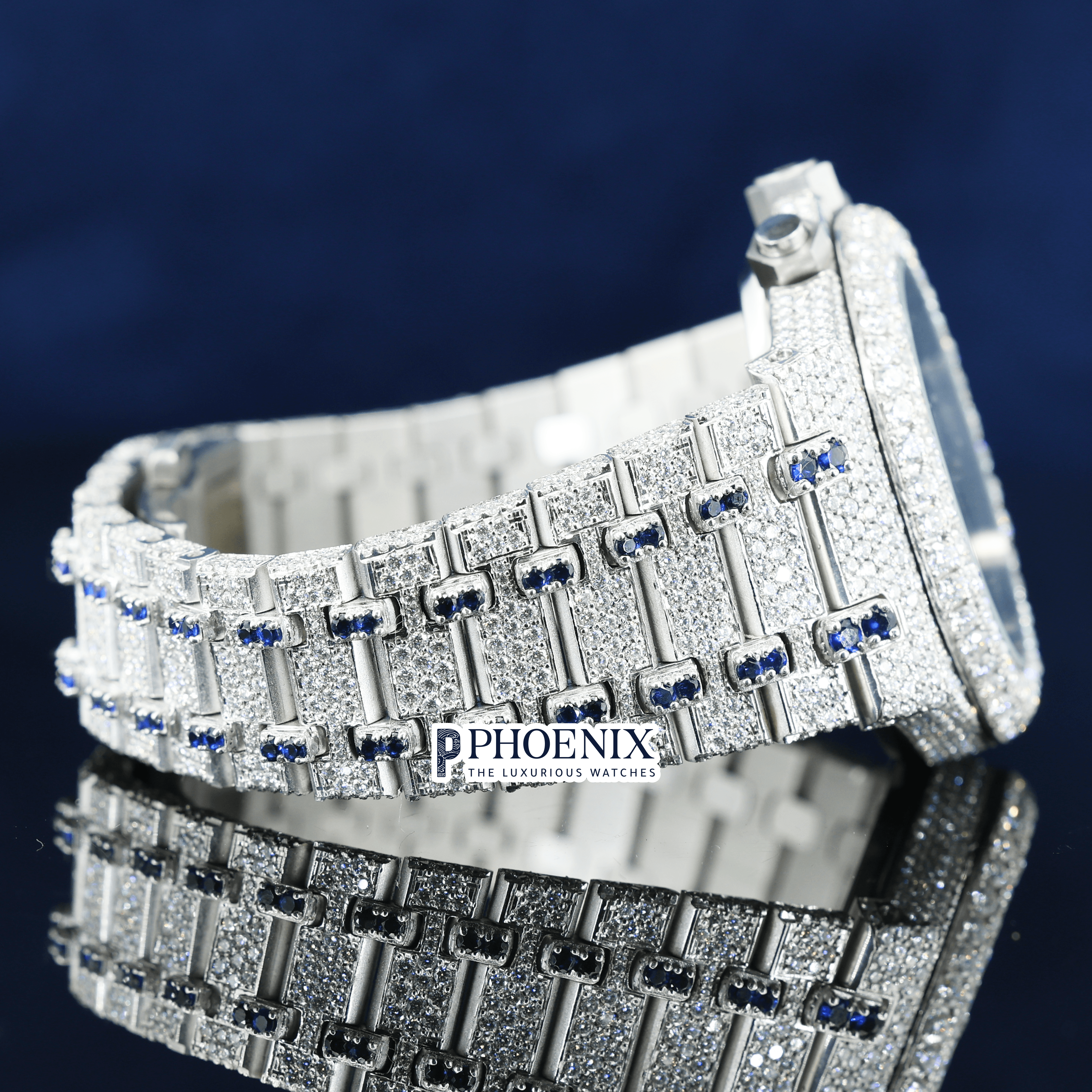AP Blue Dial Full Iced Out Moissanite Diamond Watch