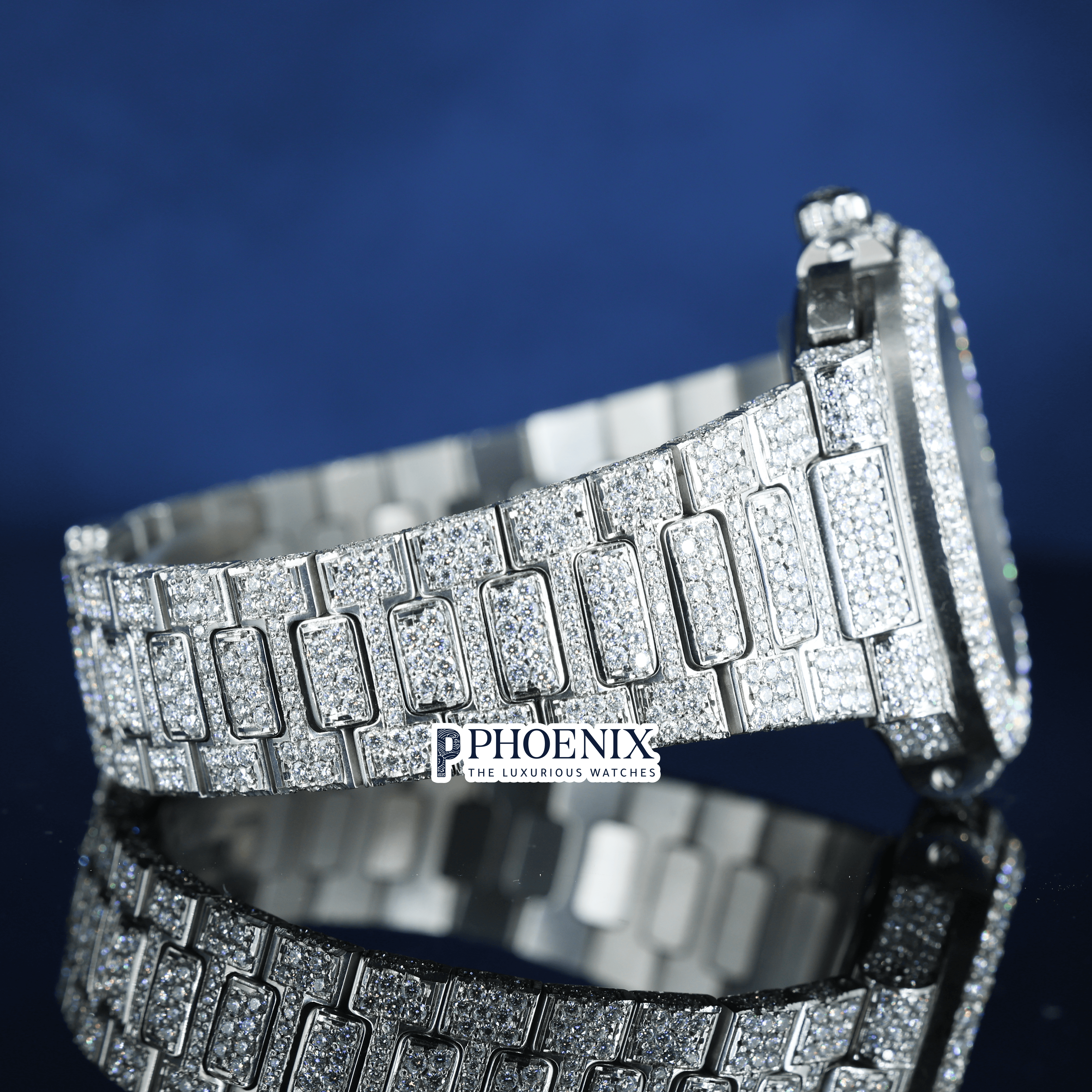 Patek Philippe Blue Dial Watch Moissanite Diamonds