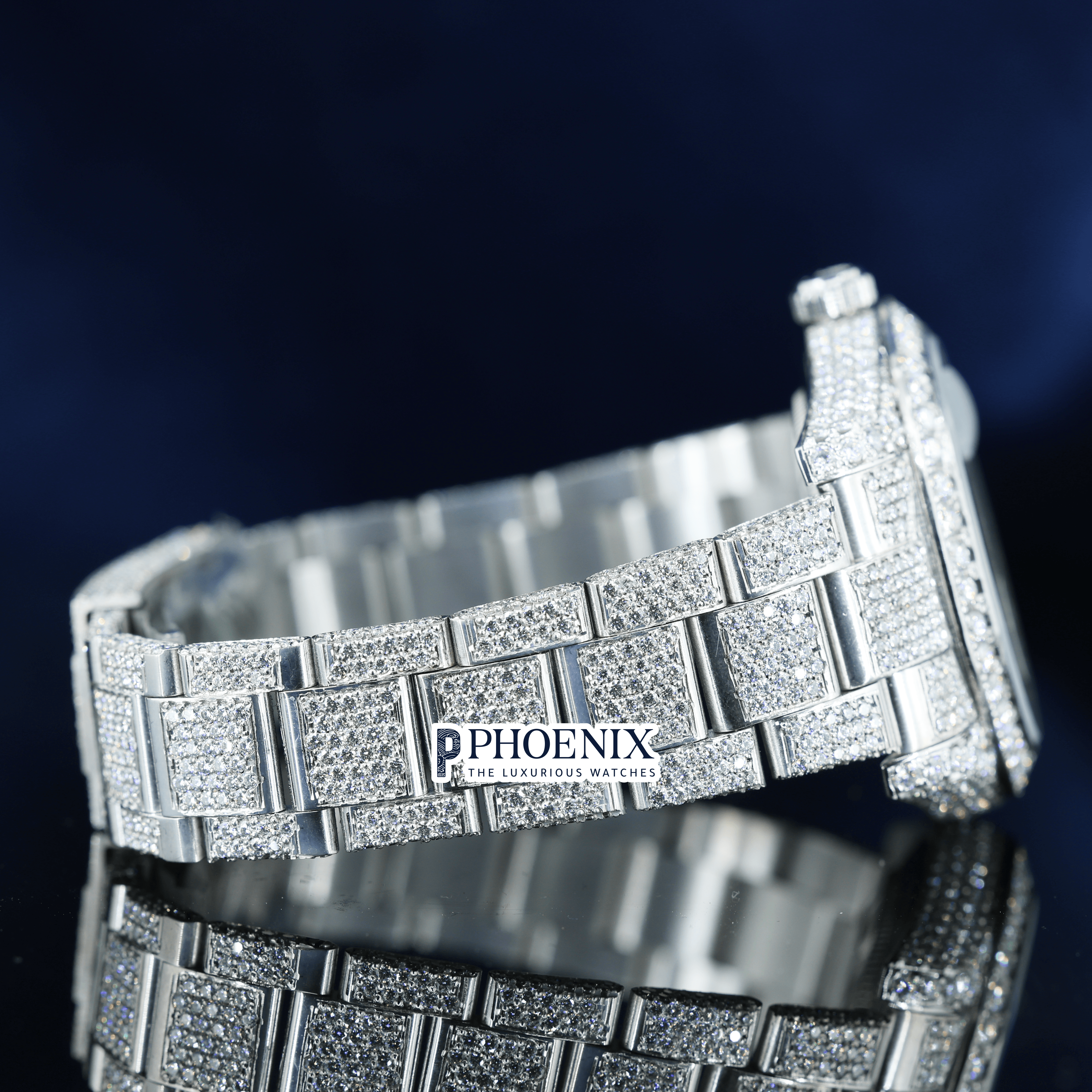 Rolex Diamond Bezel Arabic Dial Fully Iced Out Moissanite Watch