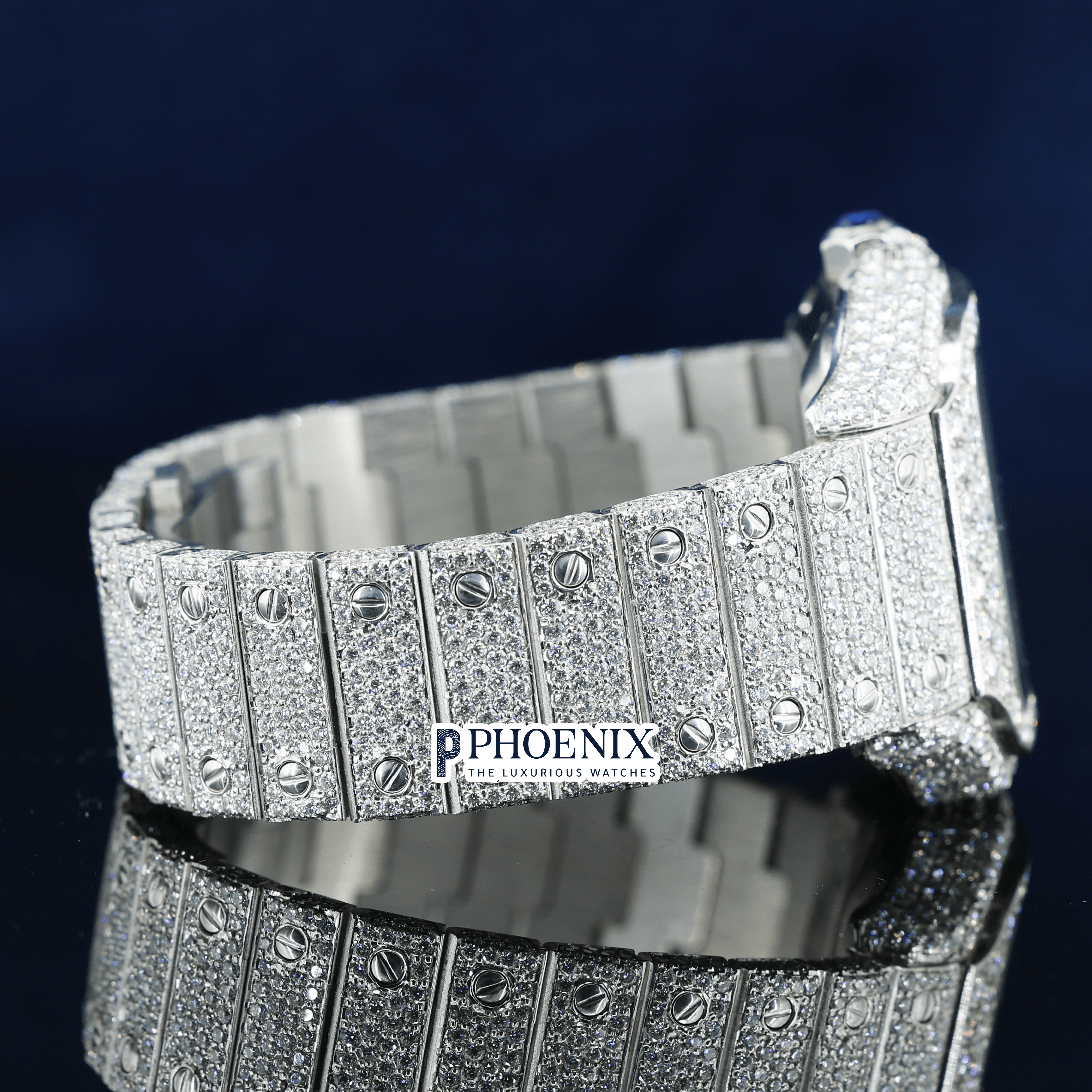 Roman Numerals Purple Dial Fully Iced Out Moissanite Diamond Cartier Watch