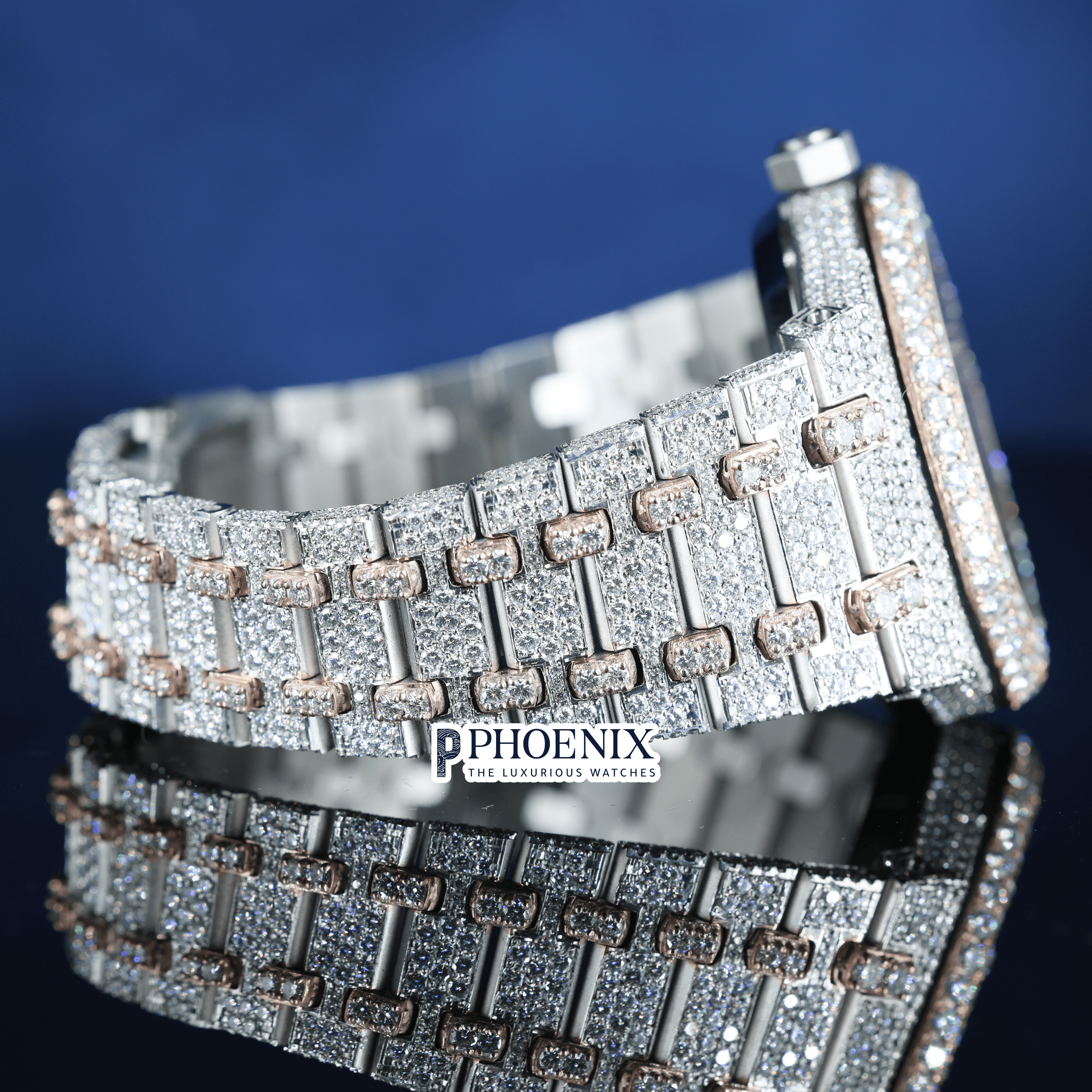 Rose Gold Dial Fully Iced Out Moissanite Diamond AP Watch