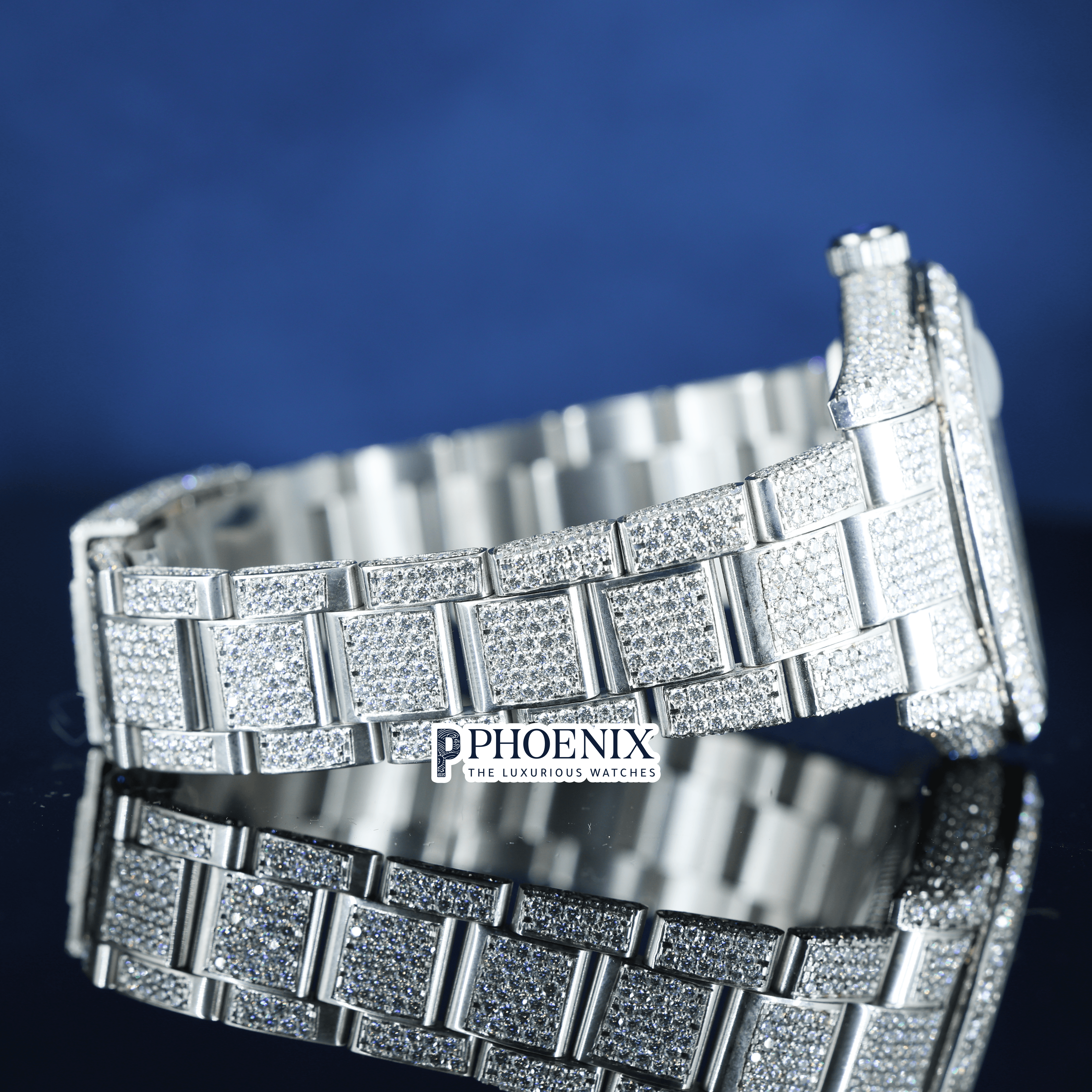 Roman Numerals Fully Iced Out White Dial Moissanite Diamond Rolex Watch