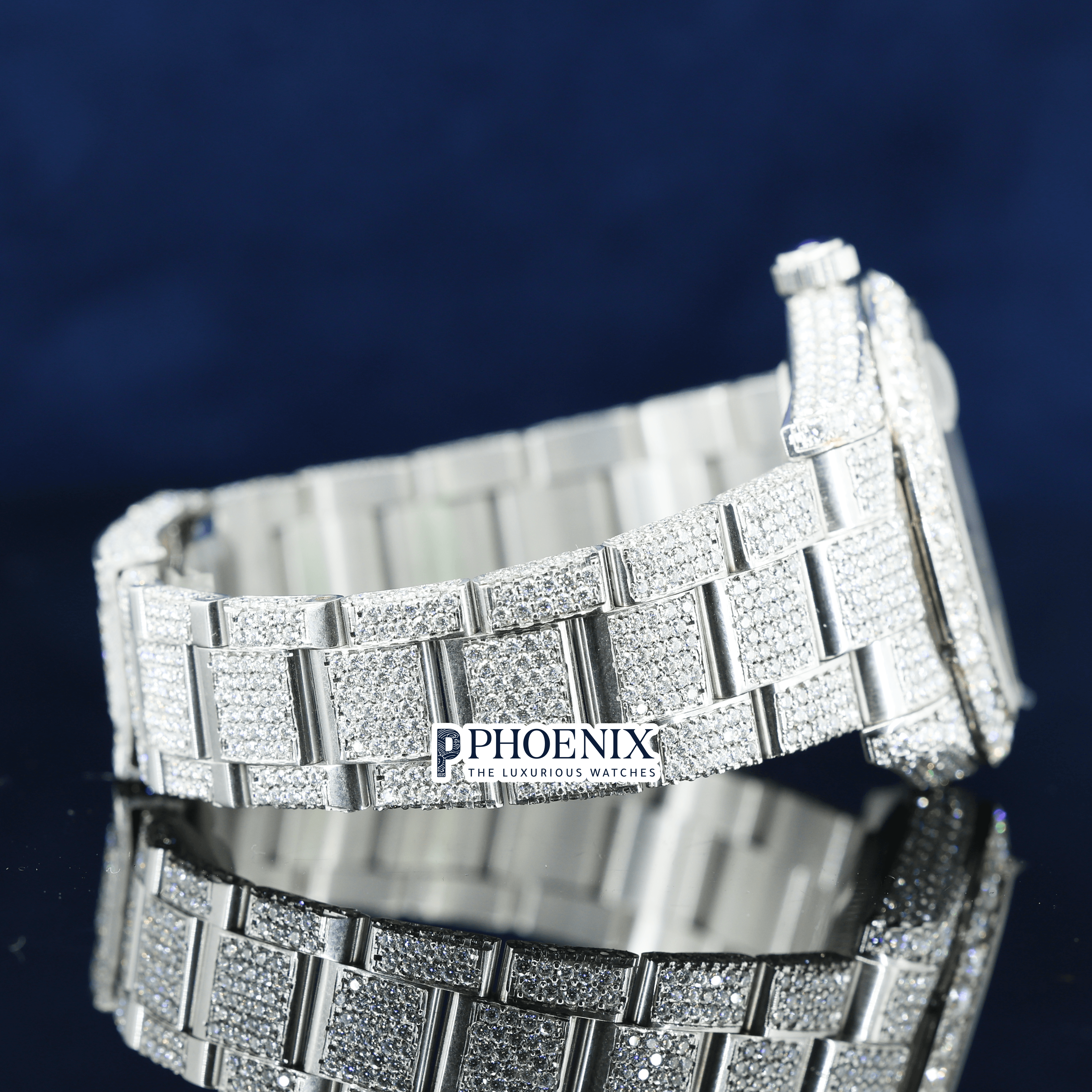 Iced Out Red Dial Roman Numerals Moissanite Diamond Rolex Watch