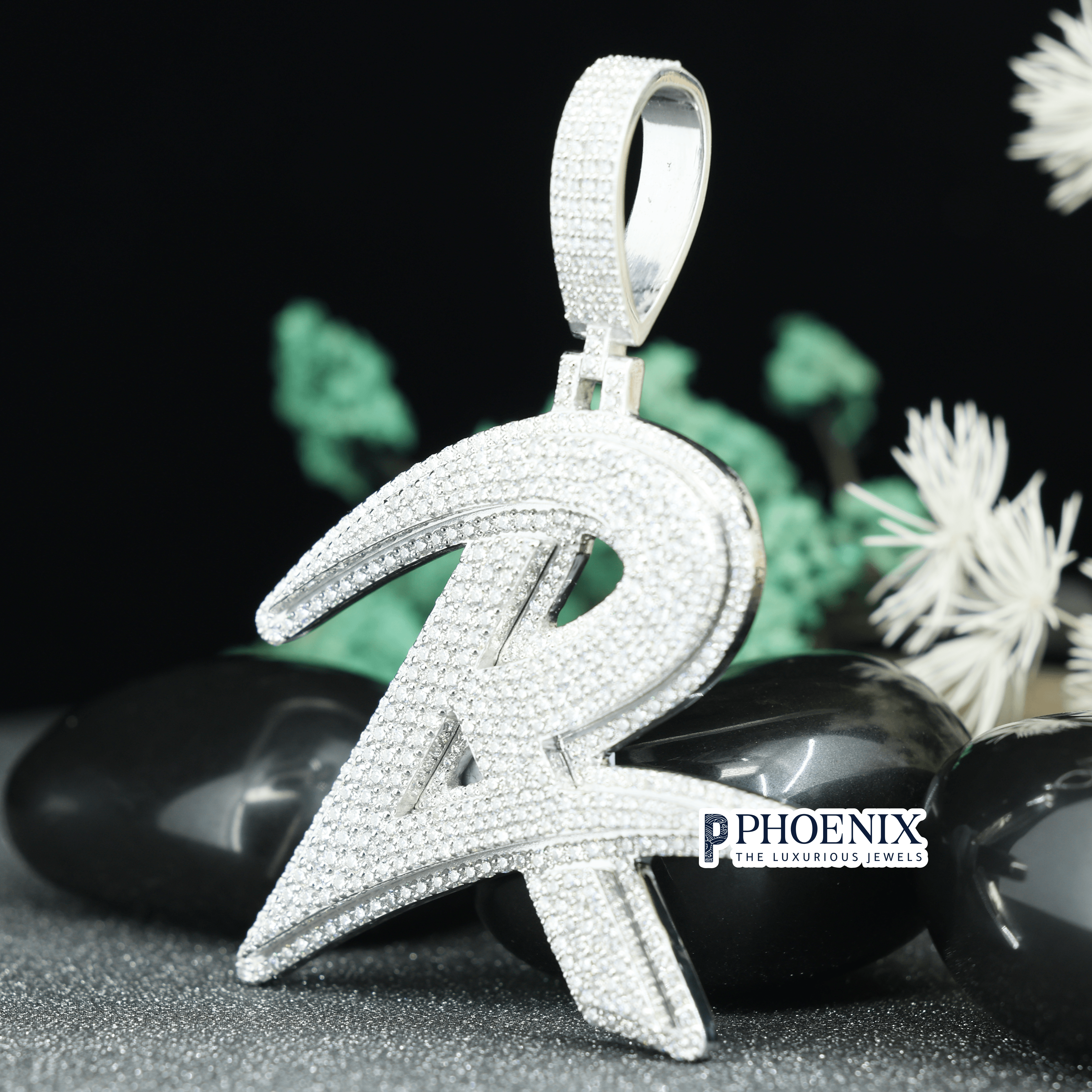 Custom Iced Out Letter R Pendant - VVS Moissanite Initial in Real 925 Sterling Silver
