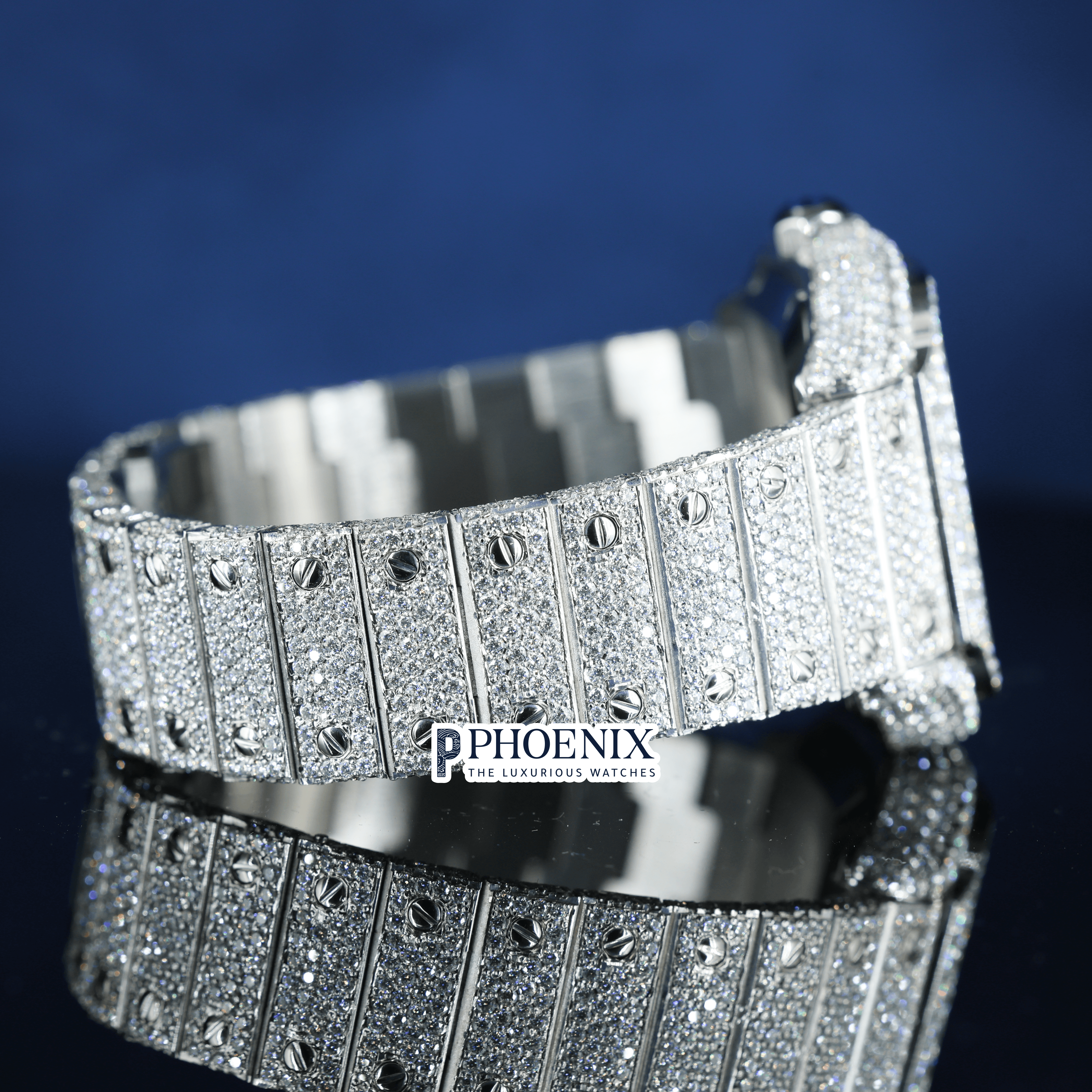 Green Dial Roman Numerals Fully Iced Out Moissanite Diamond Cartier Watch
