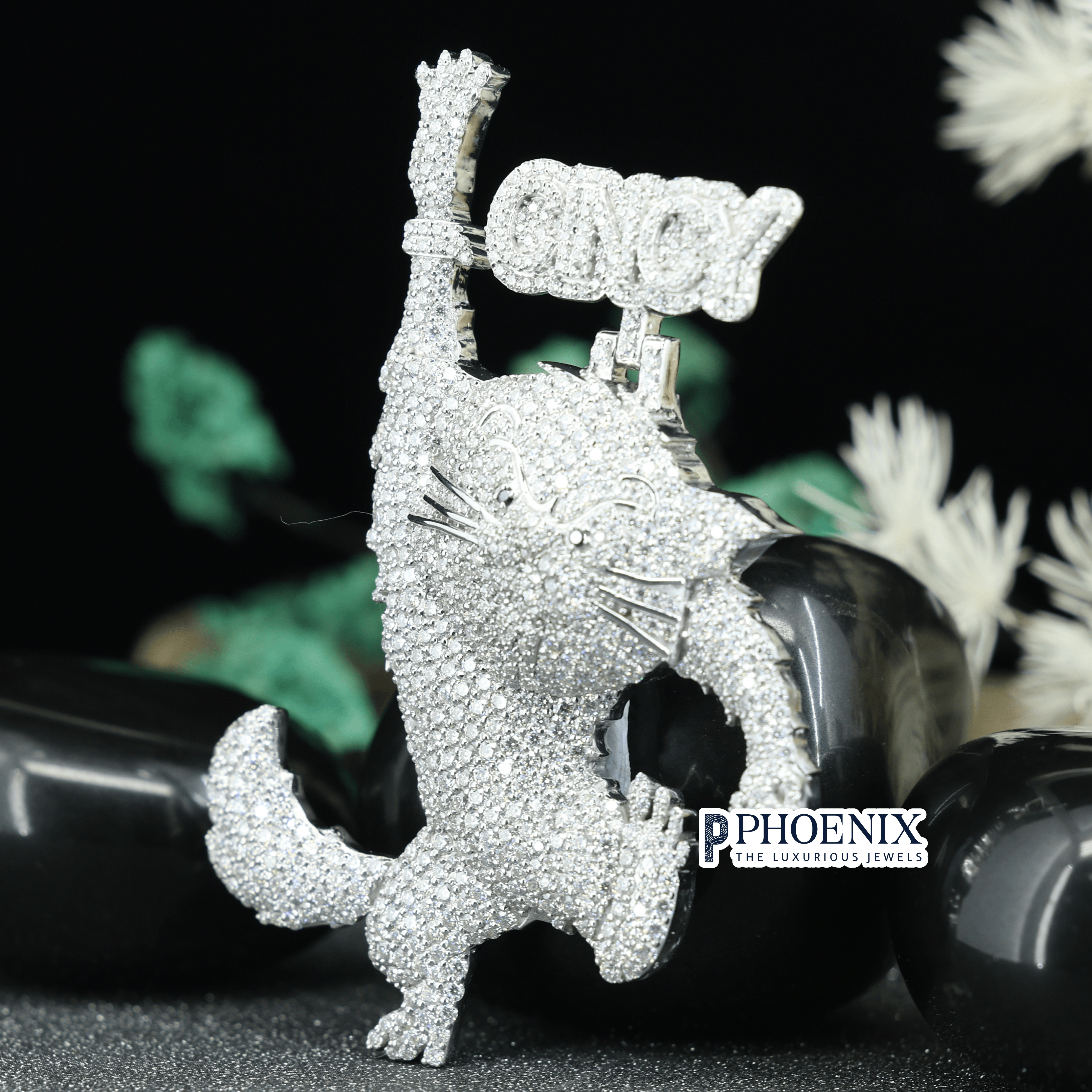 Customiz 925 Sterling Silver Cat Animal Pendant - Moissanite Diamond Pandants