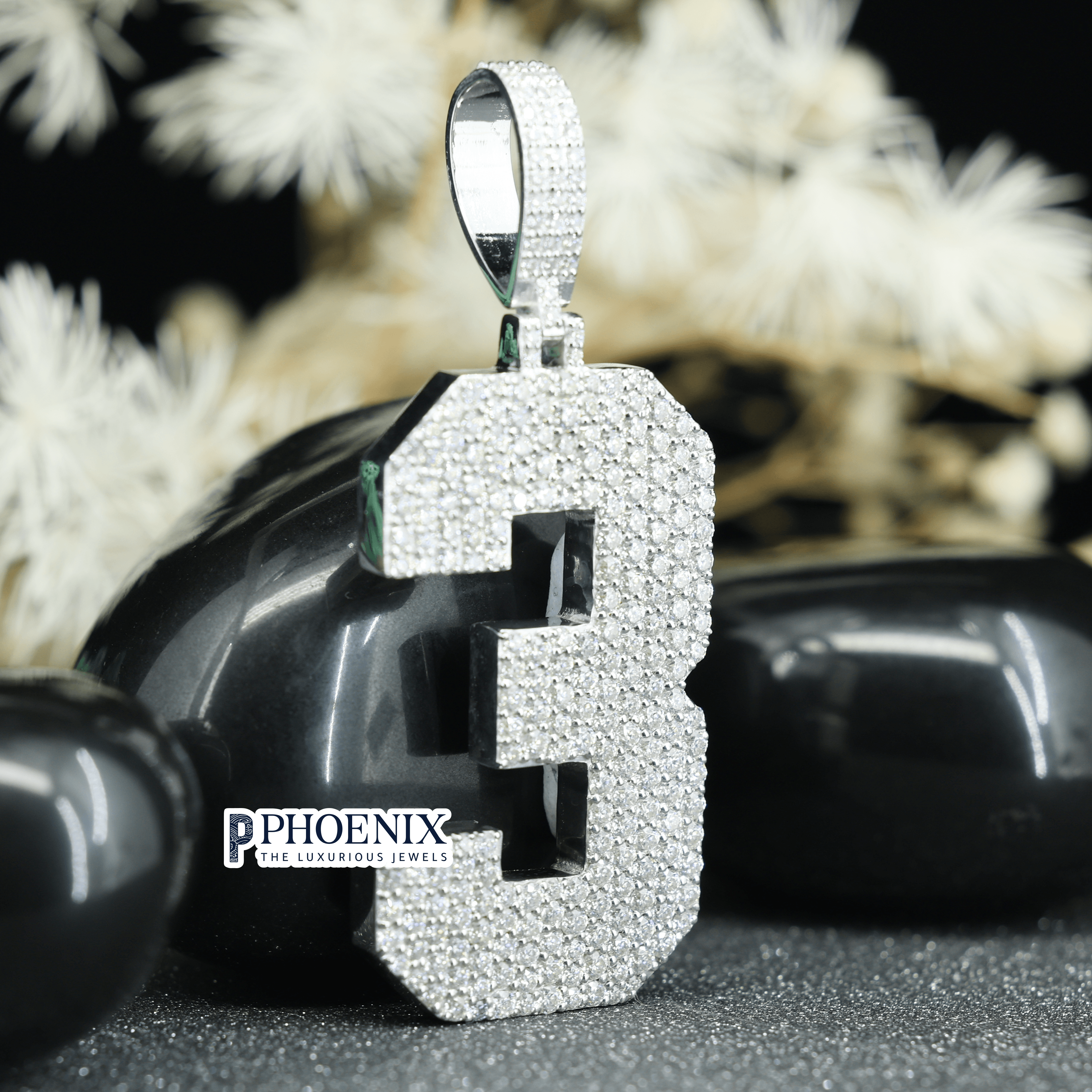 Custom VVS Moissanite Number 3 Pendant | Iced Out Sterling Silver Number Charm