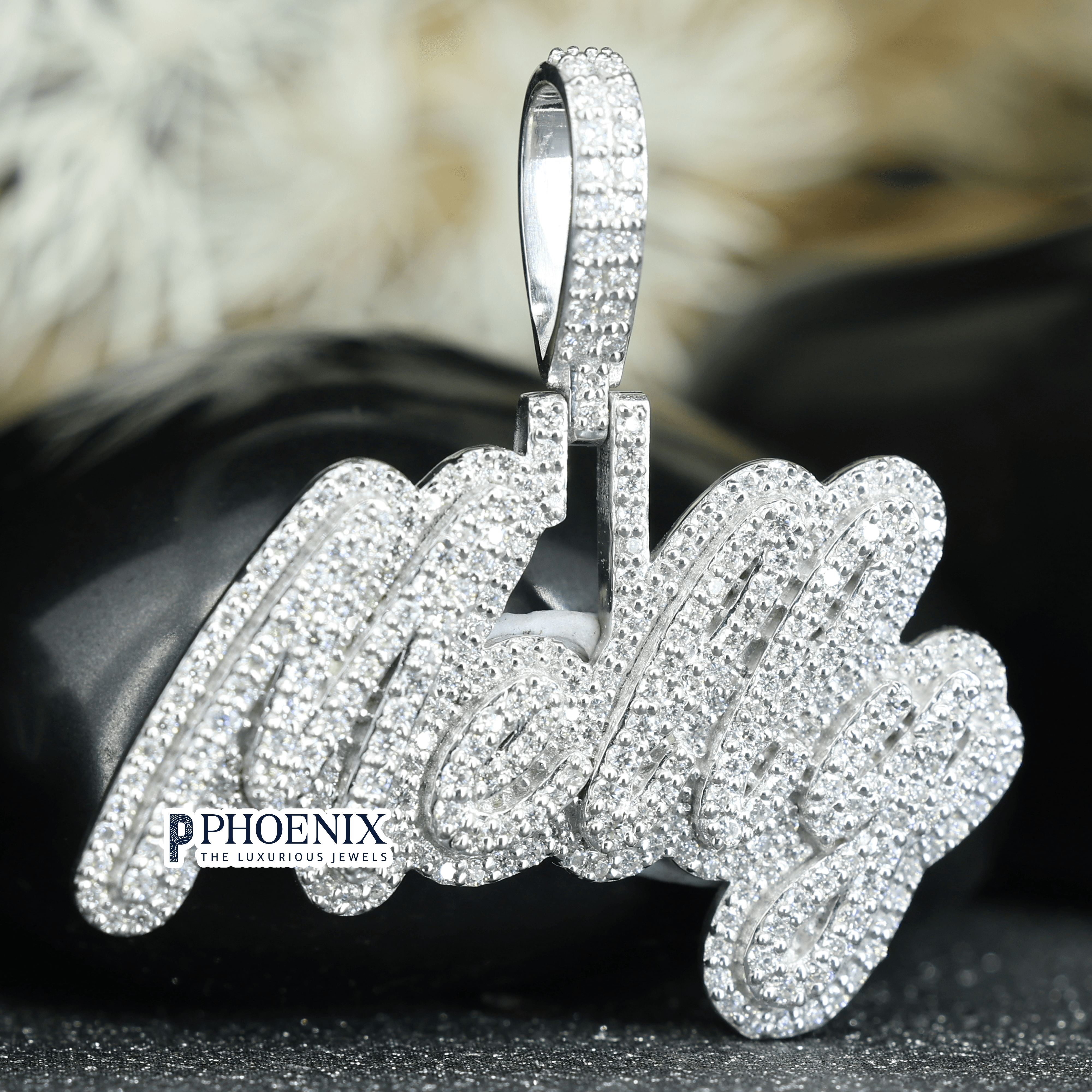 Bespoke VVS Moissanite Diamond Pendant - Iced Out Mally Lettering in Solid Sterling Silver