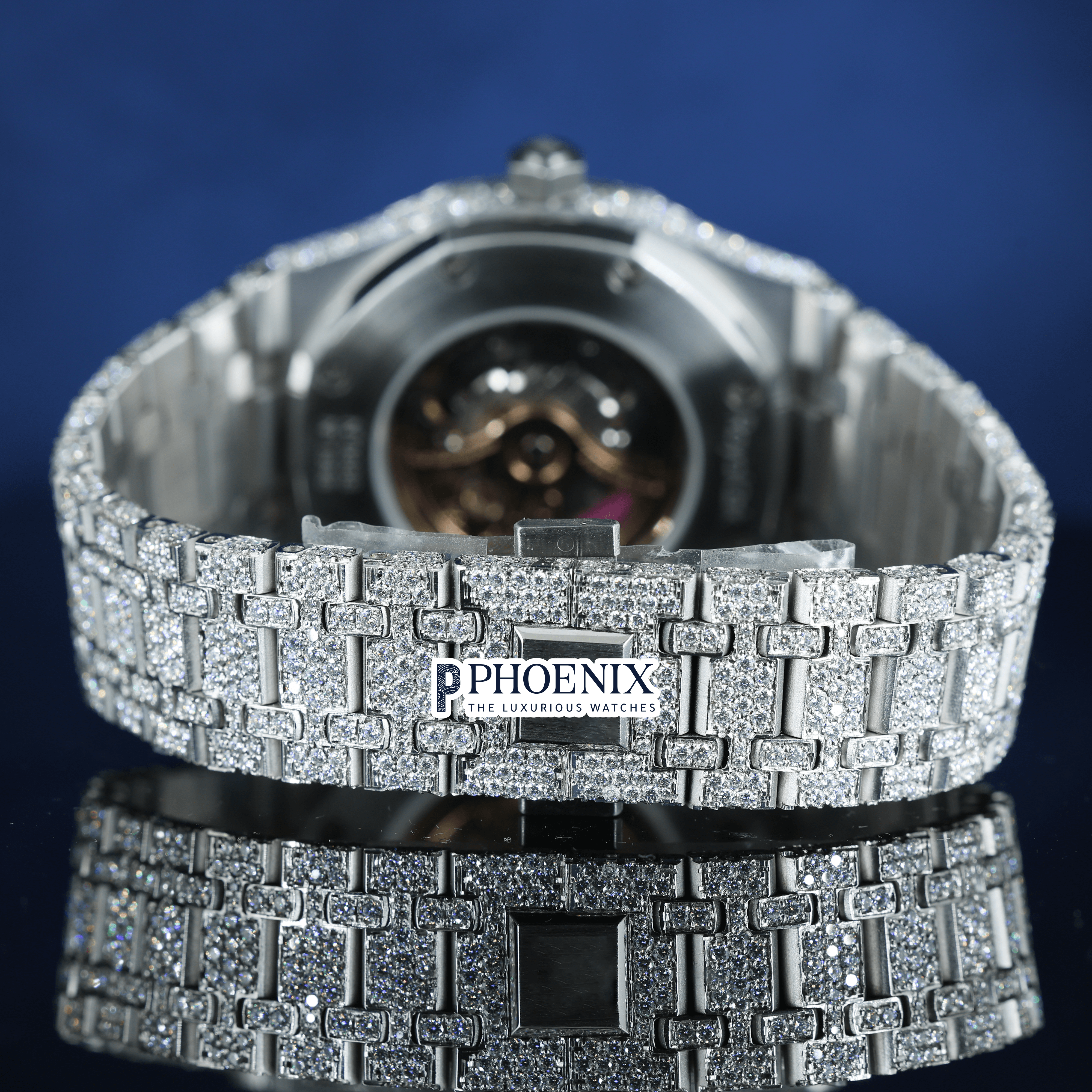 Black Stick Dial White Gold Fully Iced Out Moissanite AP Watch