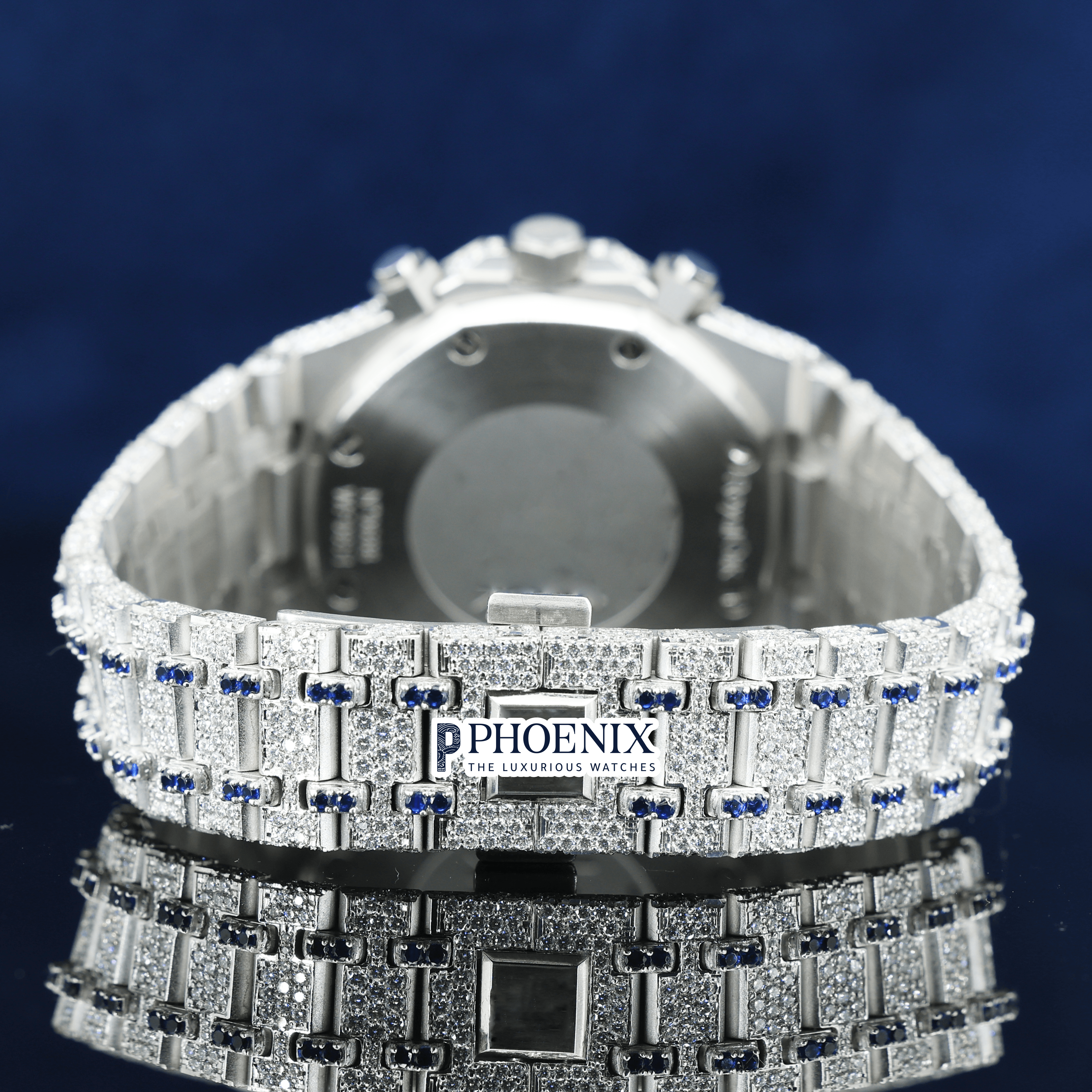 AP Blue Dial Full Iced Out Moissanite Diamond Watch