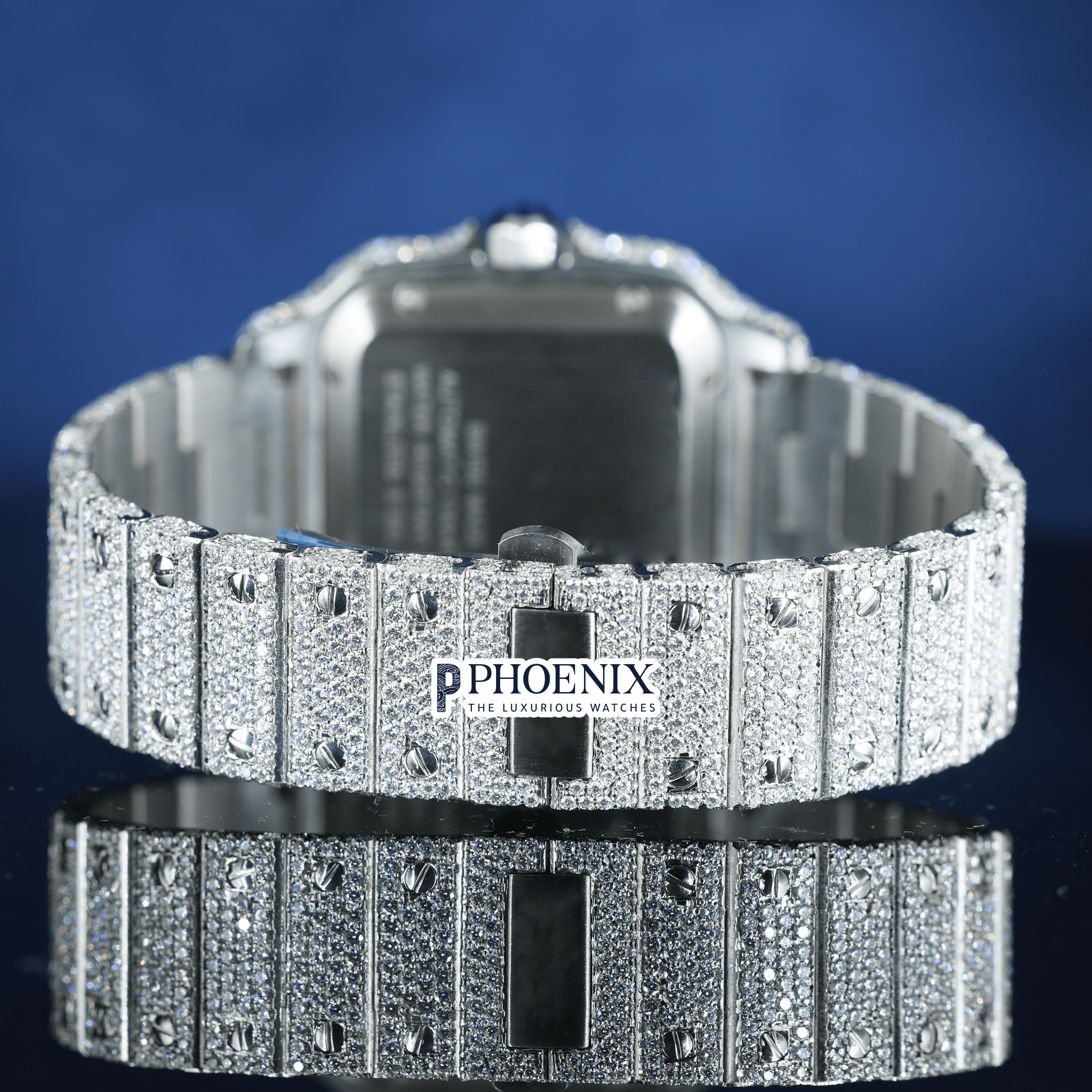 Fully Iced Rainbow Roman Numerals White Dial Moissanite Diamond Cartier Watch