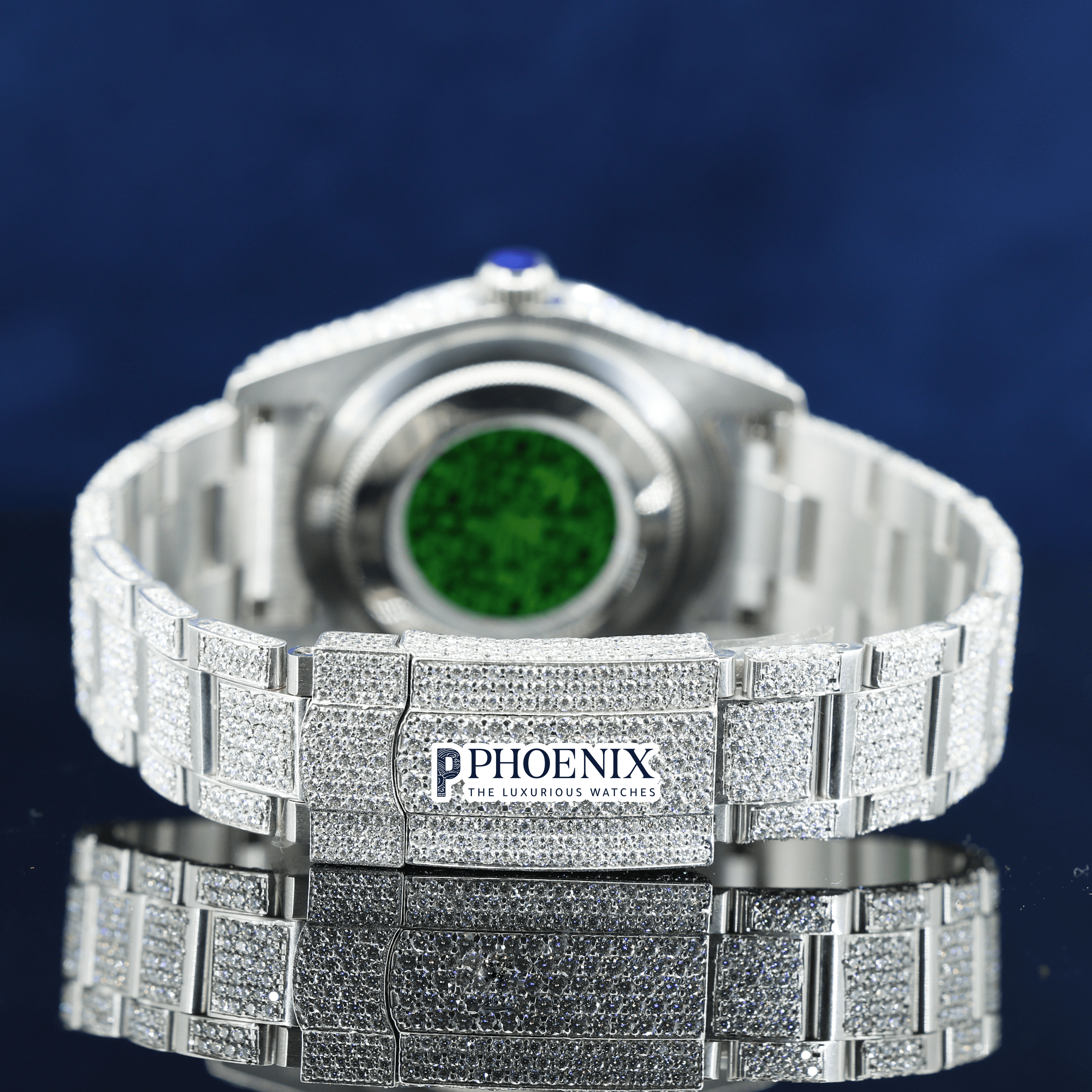 Iced Out Red Dial Roman Numerals Moissanite Diamond Rolex Watch