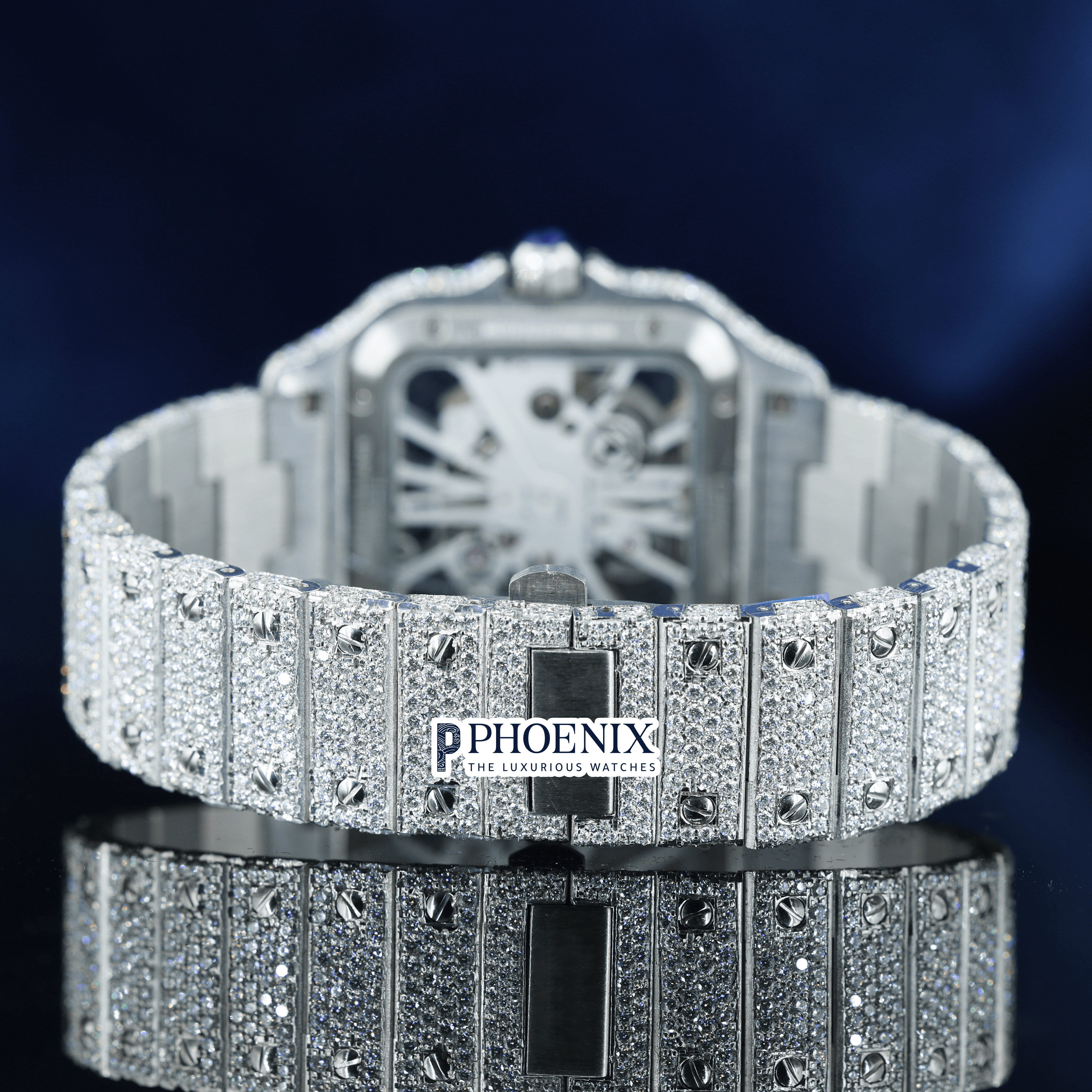 Rose Gold Skeleton Dial Two Tone Moissanite Diamond Cartier Watch