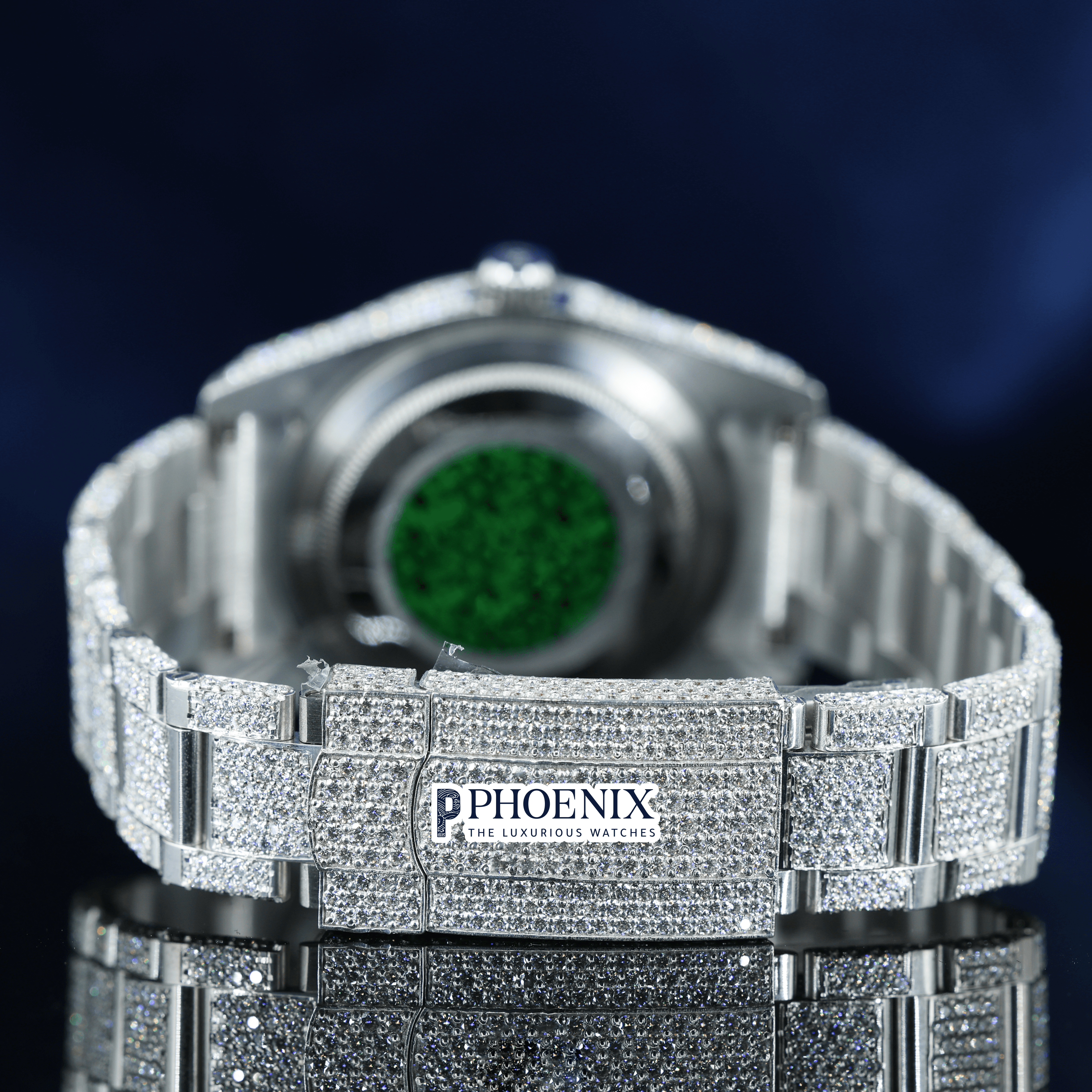 Rolex Diamond Bezel Arabic Dial Fully Iced Out Moissanite Watch