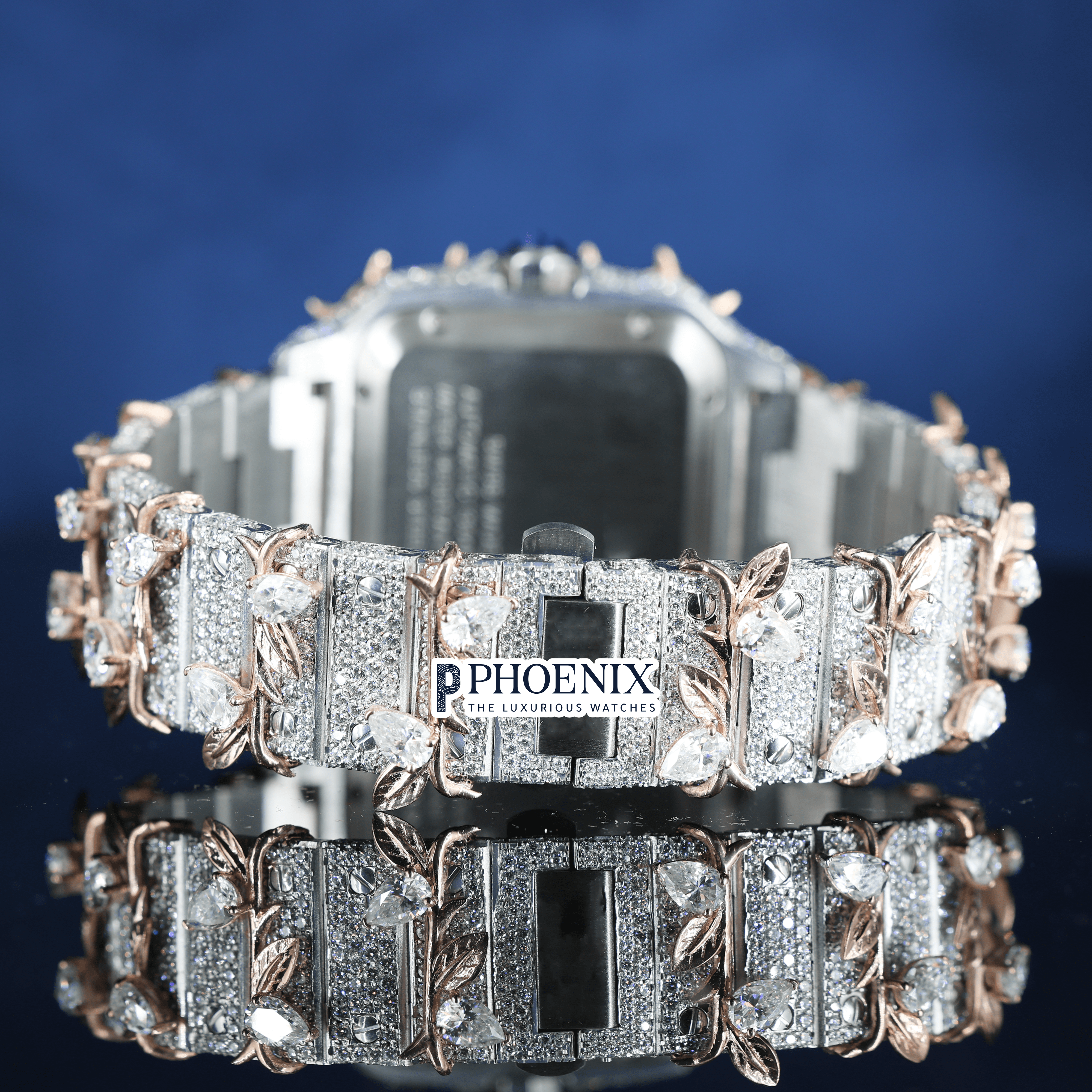 Rose Gold Roman Dial Thorn Bezel Two Tone Moissanite Diamond Cartier Watch
