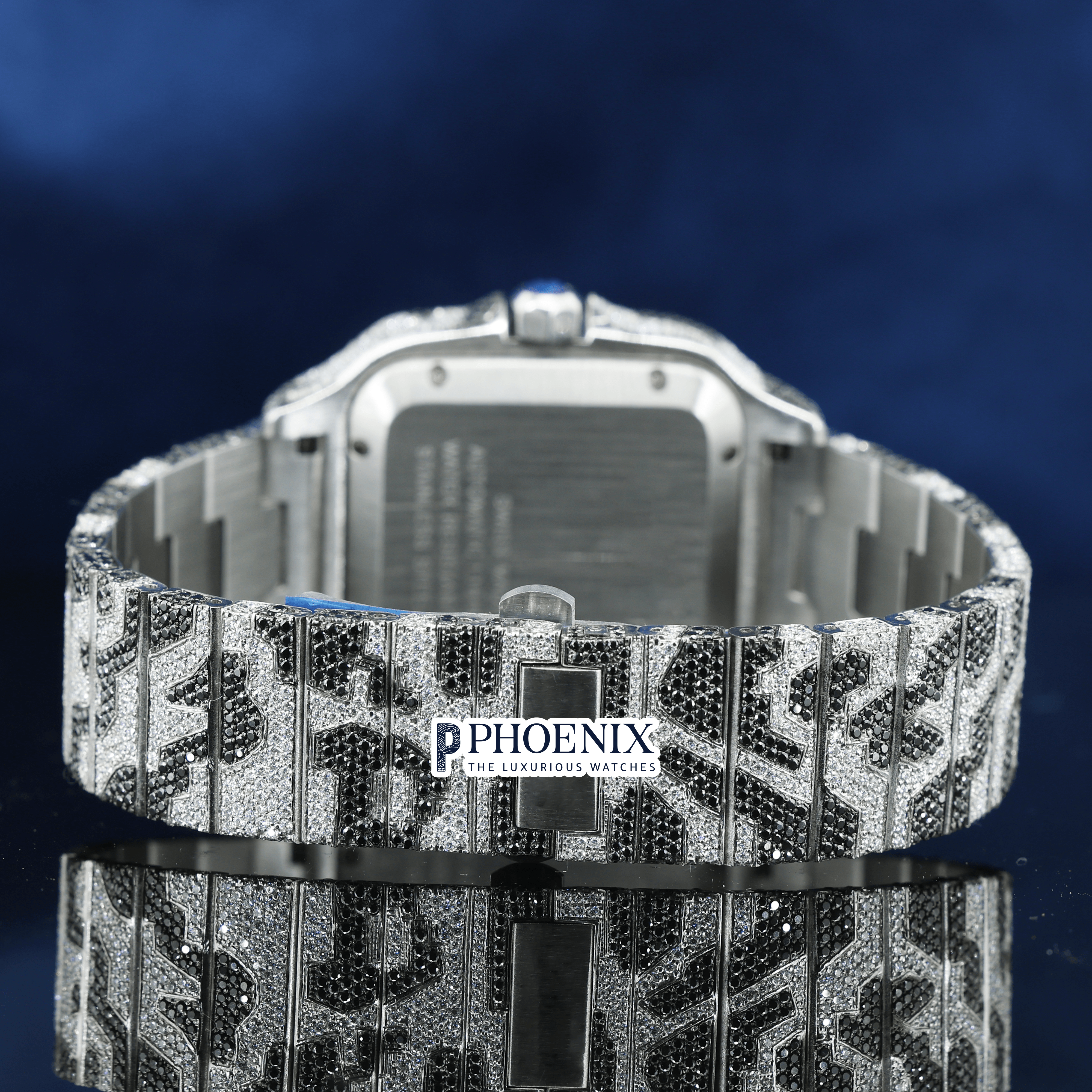 Roman Dial Black Camouflage Iced Out Strap Moissanite Cartier Watch