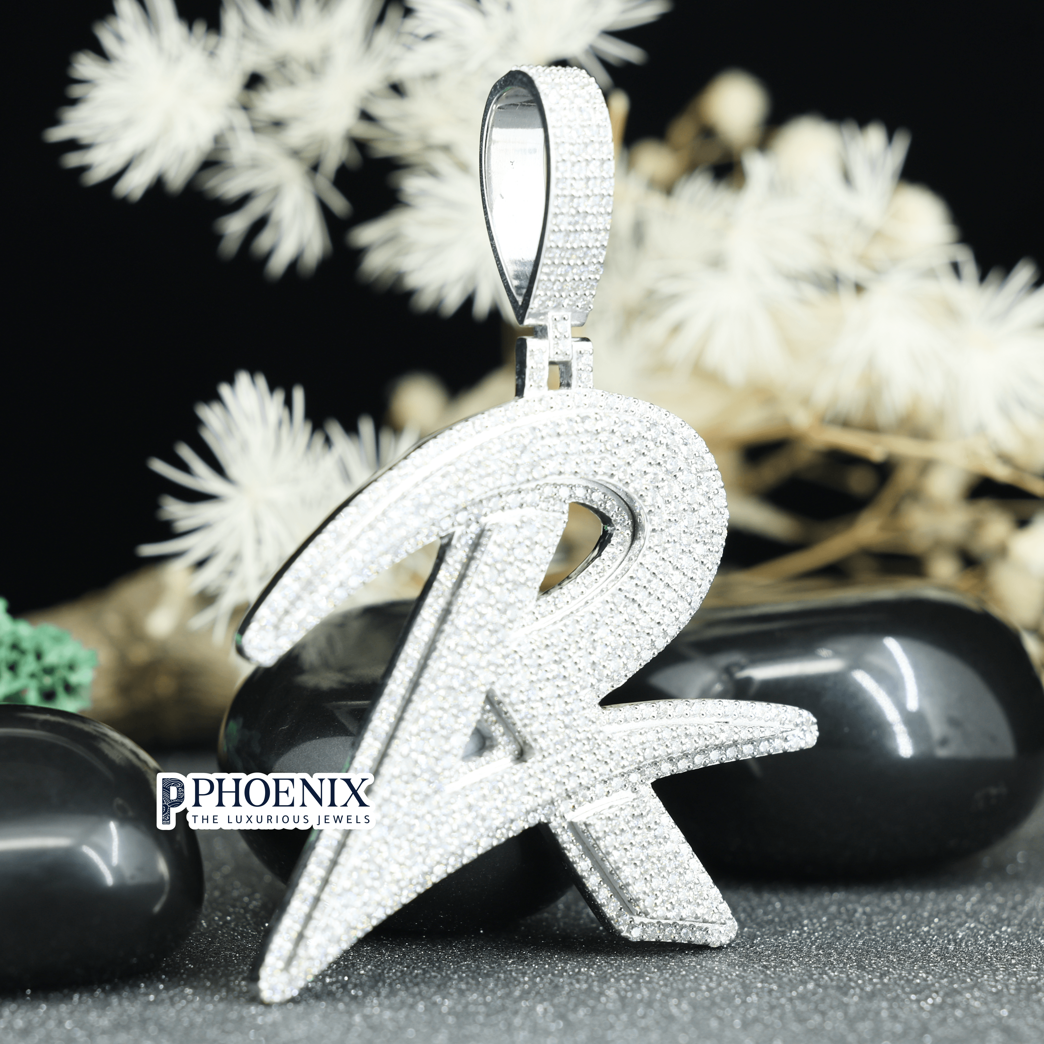 Custom Iced Out Letter R Pendant - VVS Moissanite Initial in Real 925 Sterling Silver