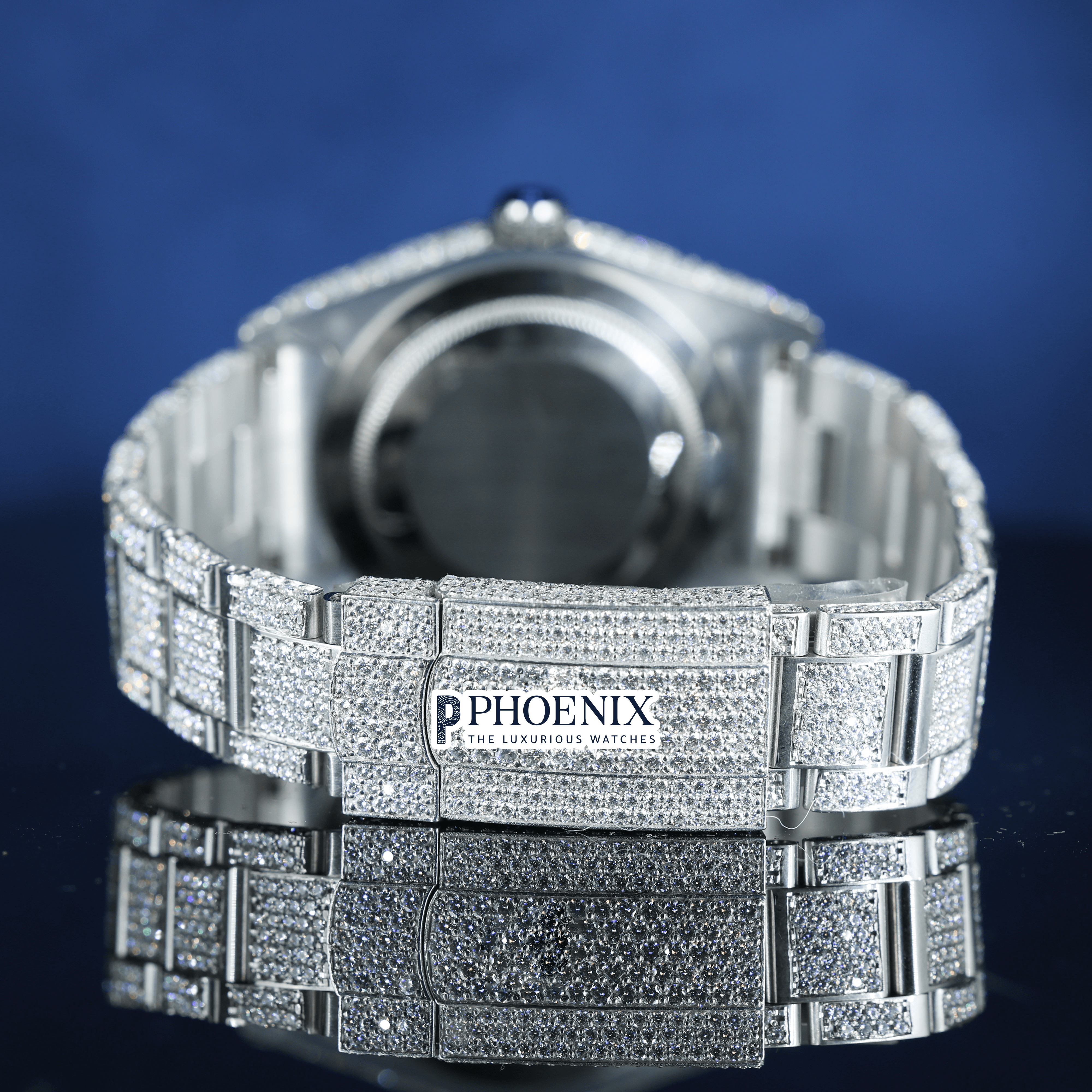 Roman Numerals Fully Iced Out White Dial Moissanite Diamond Rolex Watch
