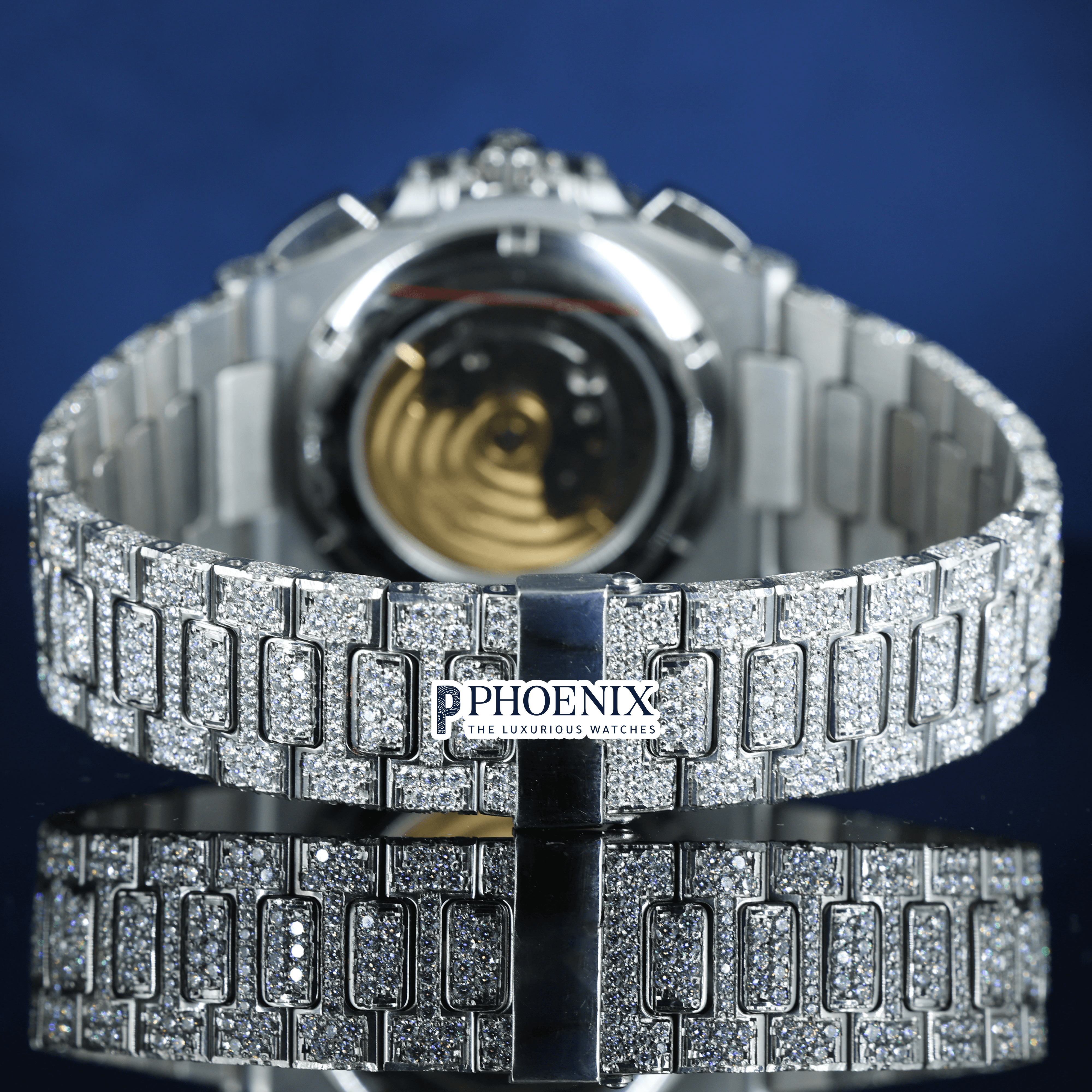 Patek Philippe Blue Dial Watch Moissanite Diamonds