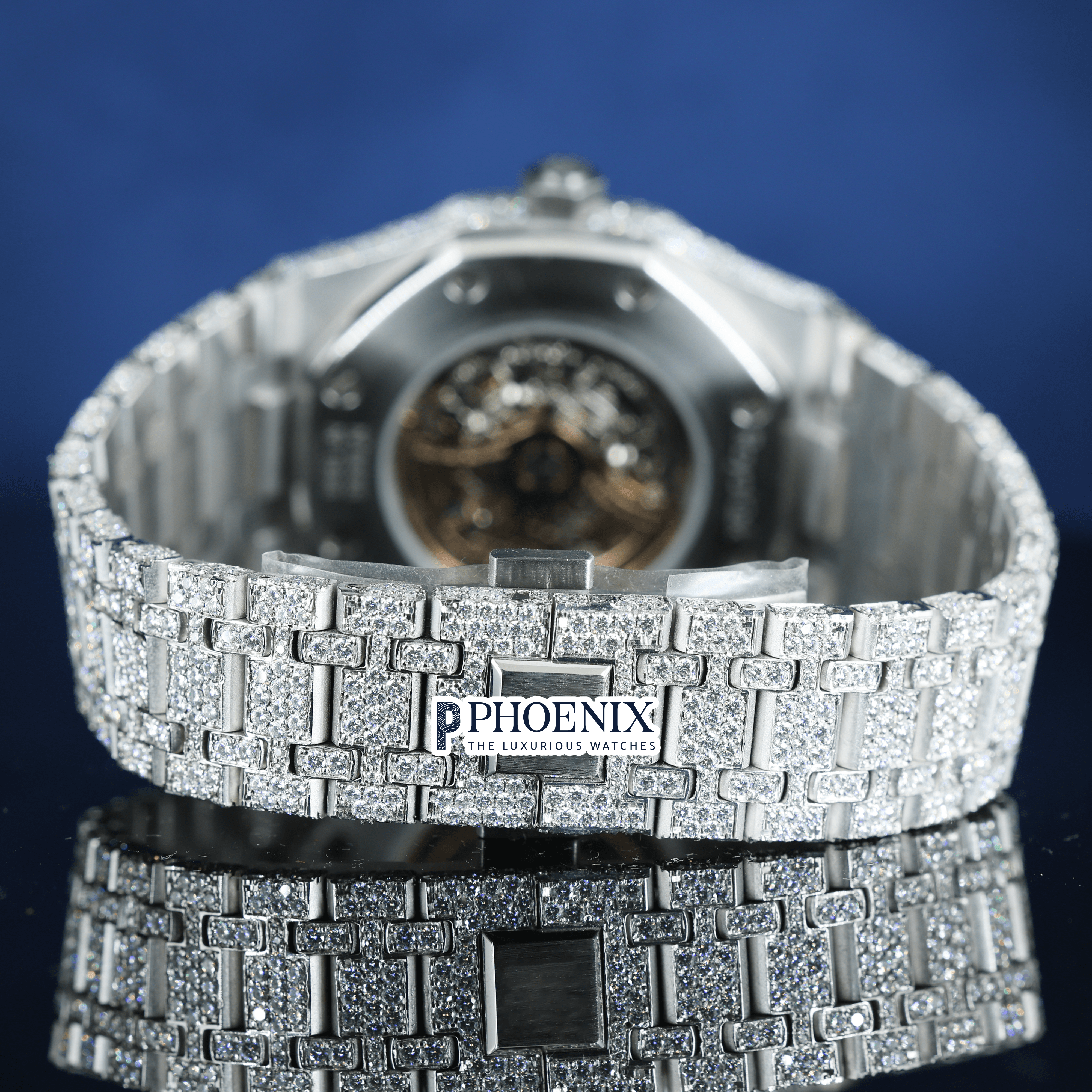 AP Skeleton Black Dial Iced Out Moissanite Diamond Watch